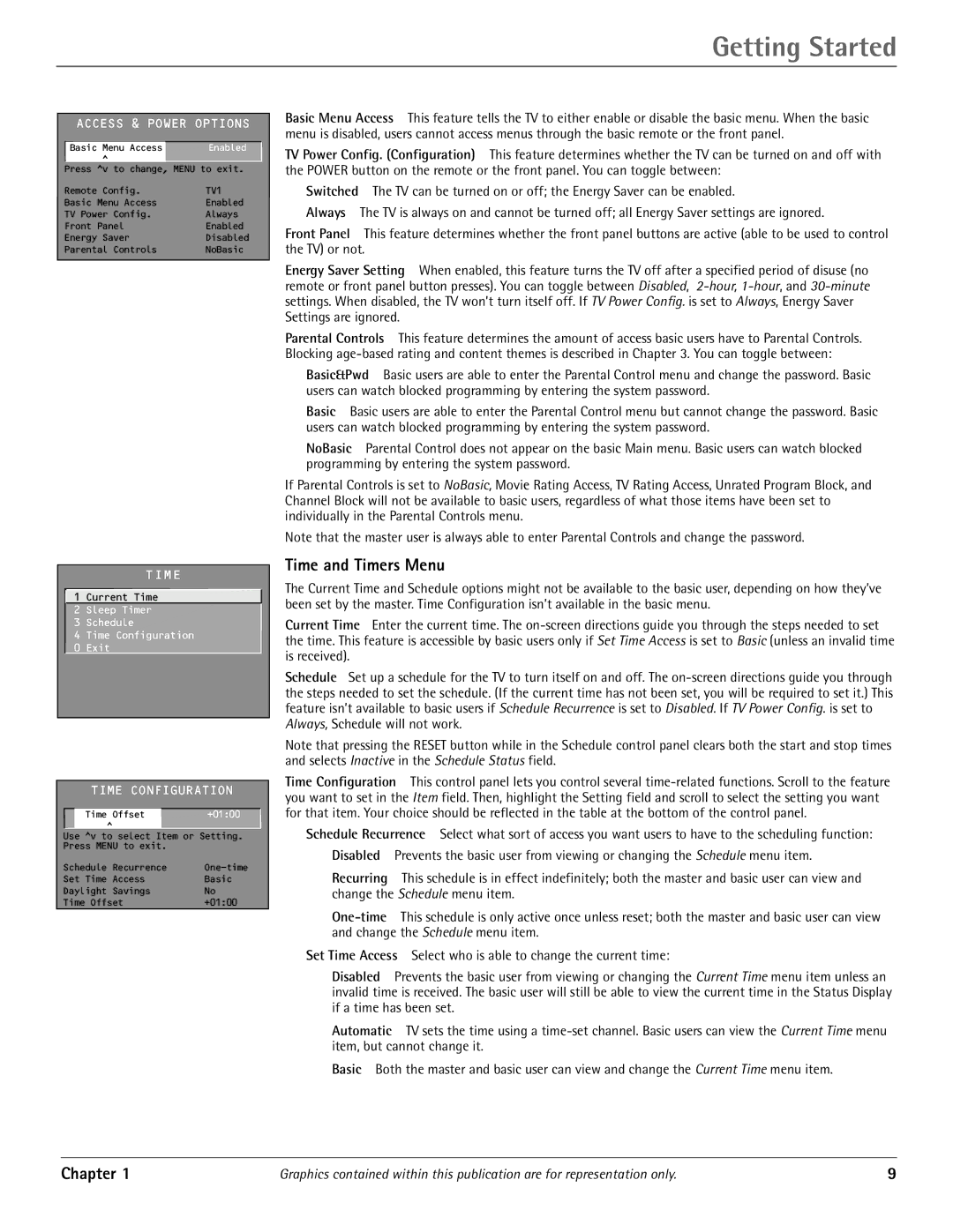 RCA J20542 manual Time and Timers Menu, Time Configuration 