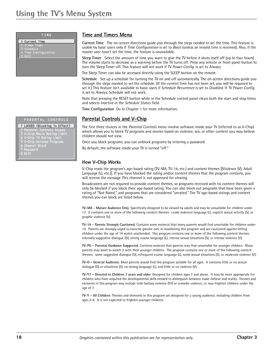 RCA J20542 manual Time and Timers Menu, Parental Controls and V-Chip, How V-Chip Works 