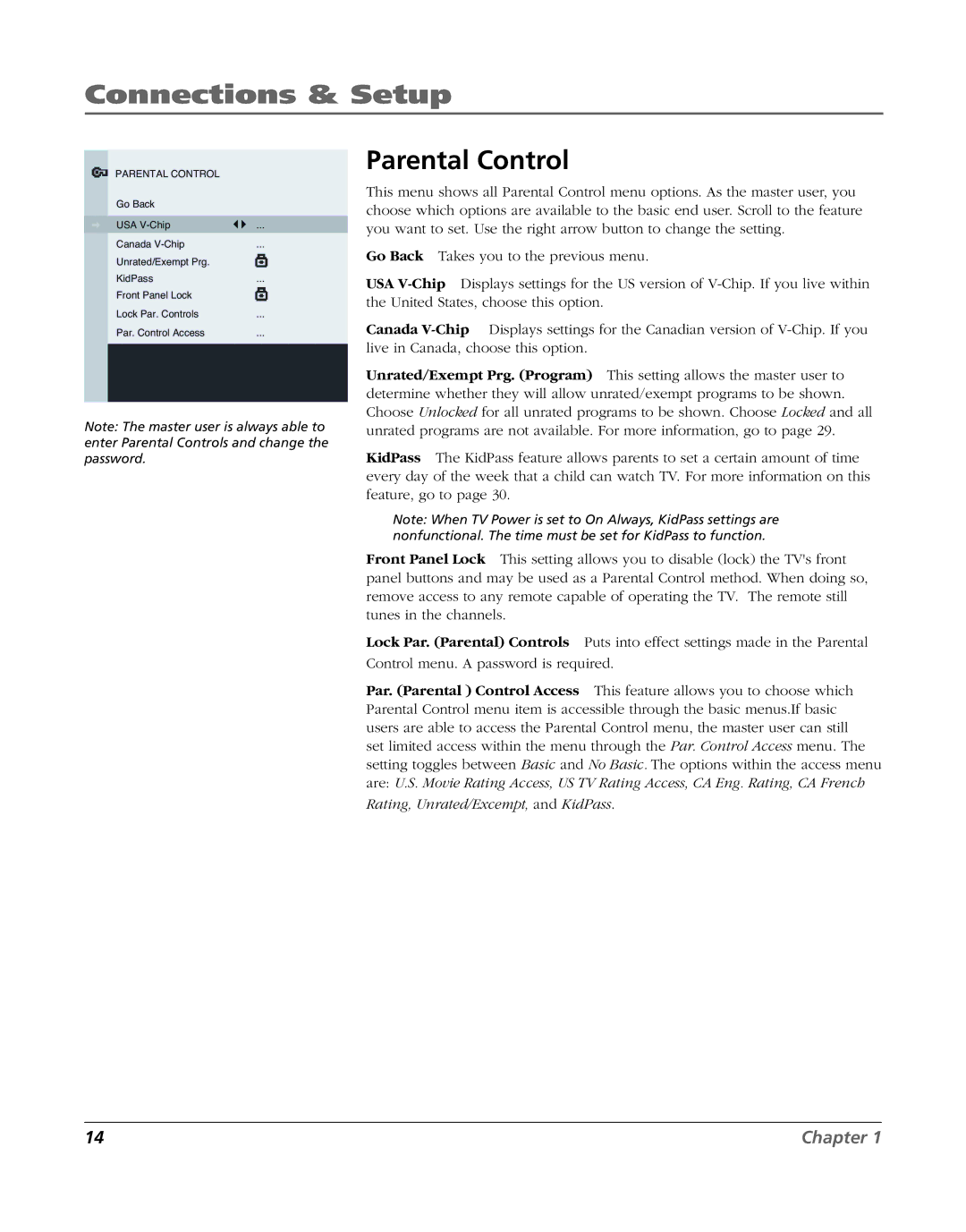 RCA J20F635 manual Parental Control 