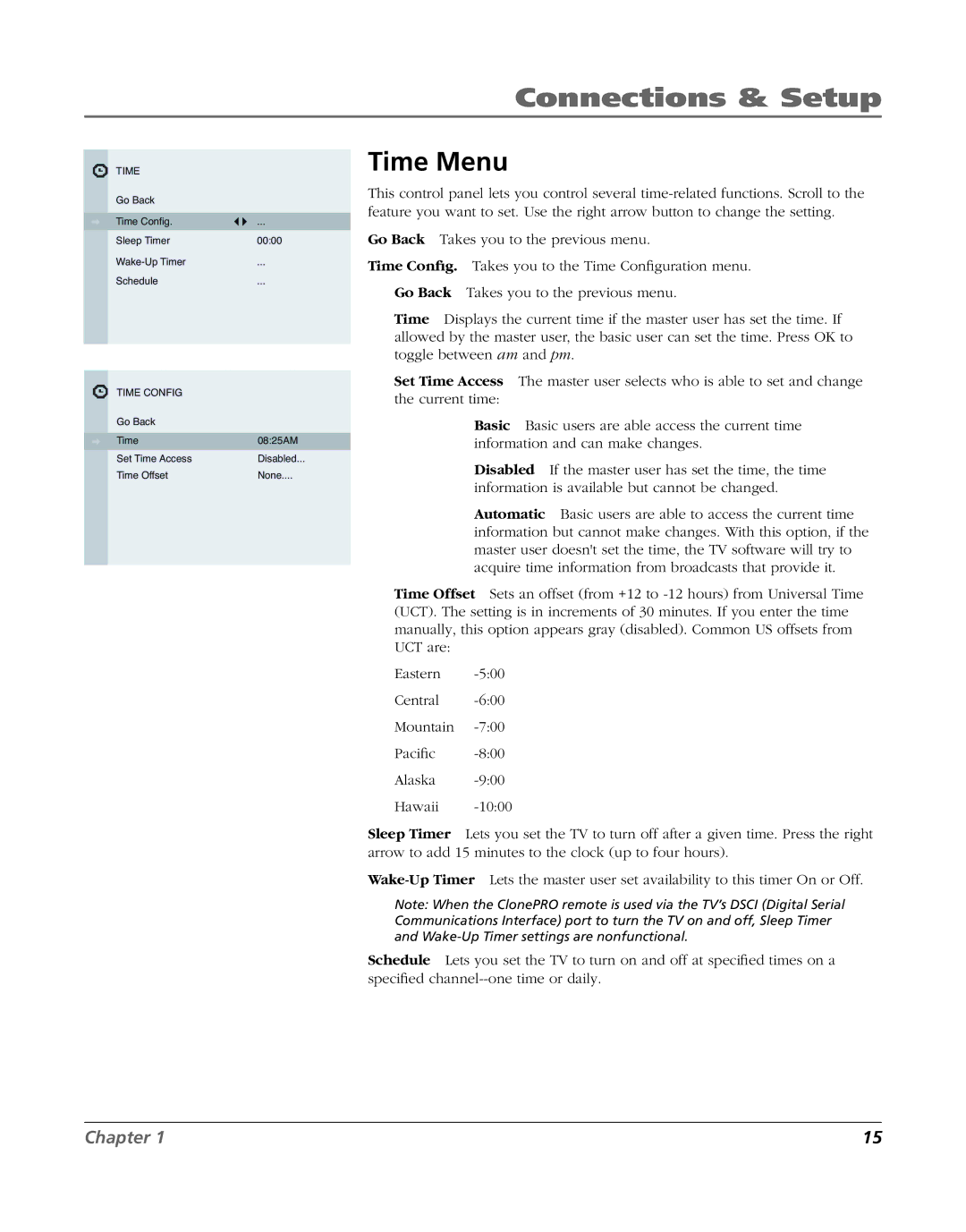 RCA J20F635 manual Time Menu 