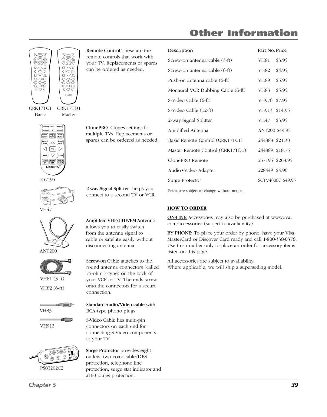 RCA J20F635 manual HOW to Order 