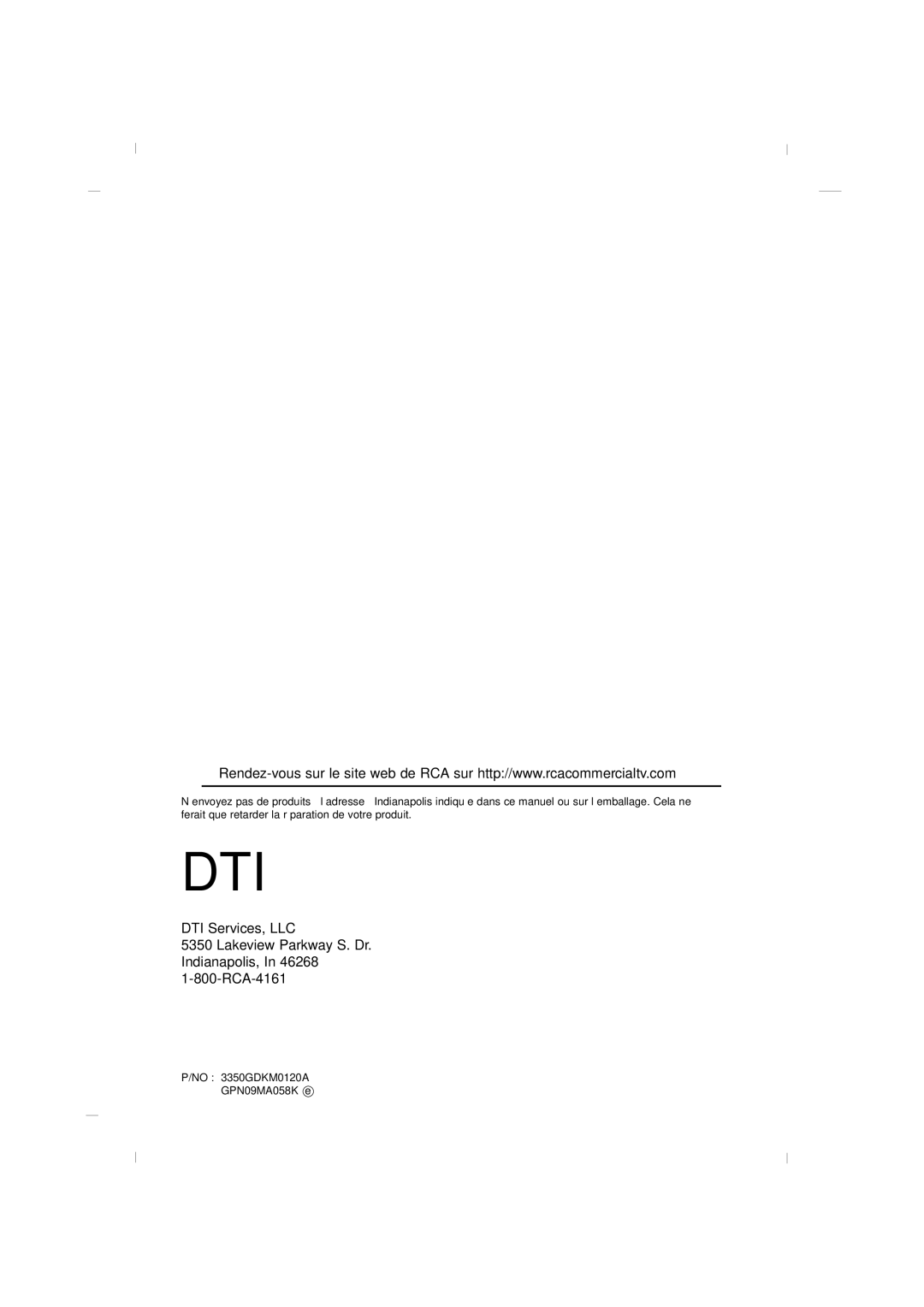 RCA J22H760 manual DTI Services, LLC, No 3350GDKM0120A GPN09MA058K e 