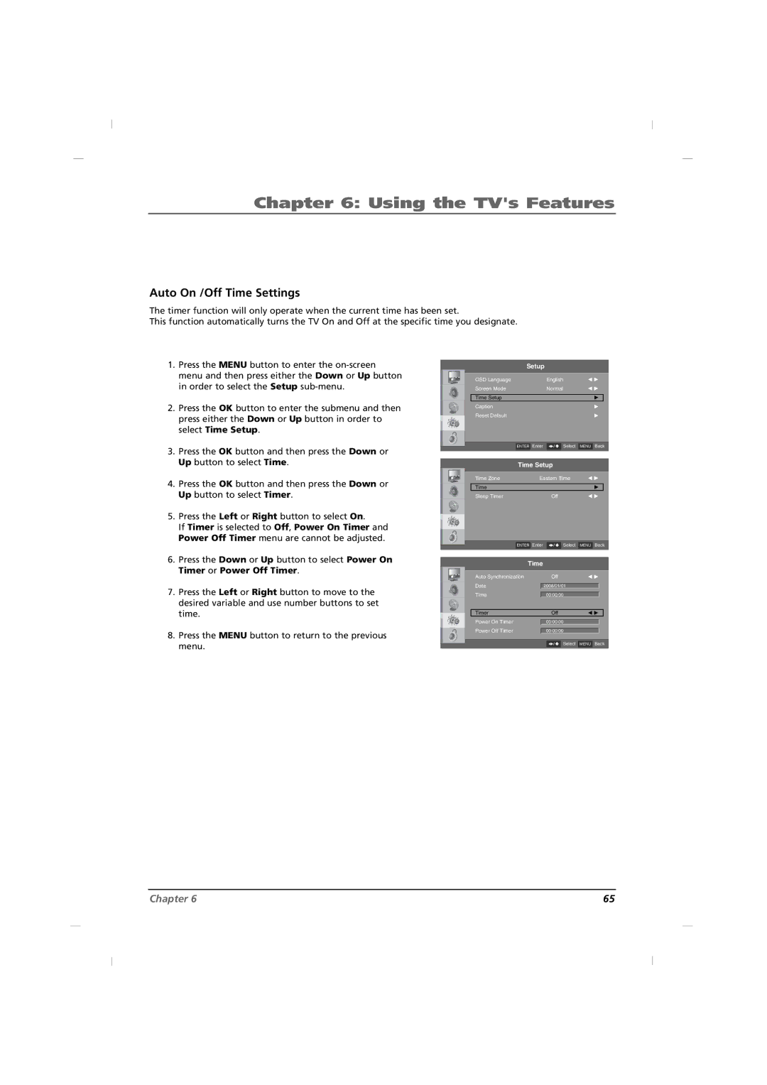 RCA J22H760 manual Auto On /Off Time Settings 