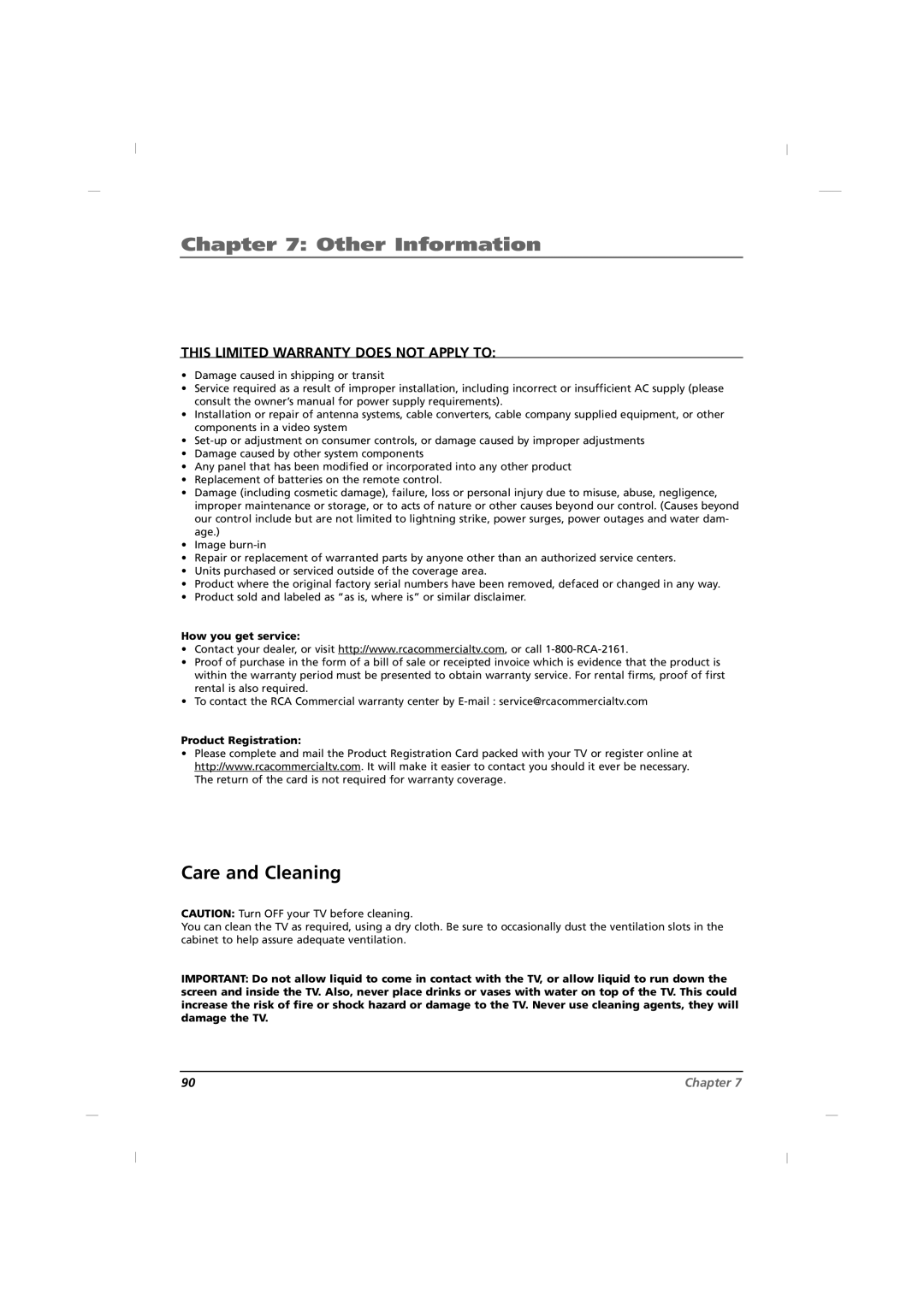 RCA J22H760 manual Care and Cleaning, How you get service, Product Registration 