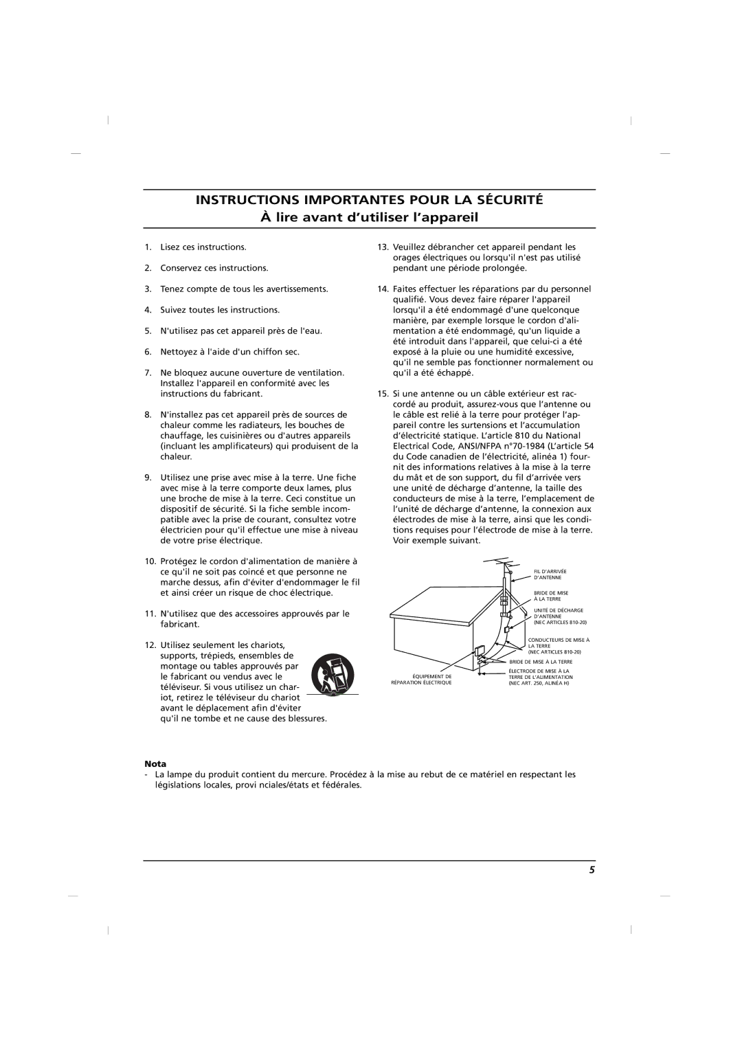 RCA J22H760 manual Instructions Importantes Pour LA Sécurité, Lire avant d’utiliser l’appareil 