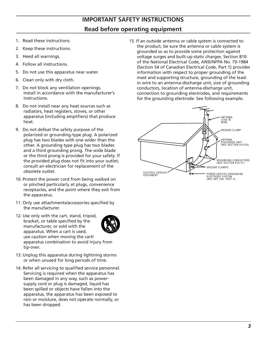 RCA J26L637L manual Important Safety Instructions, Read before operating equipment 