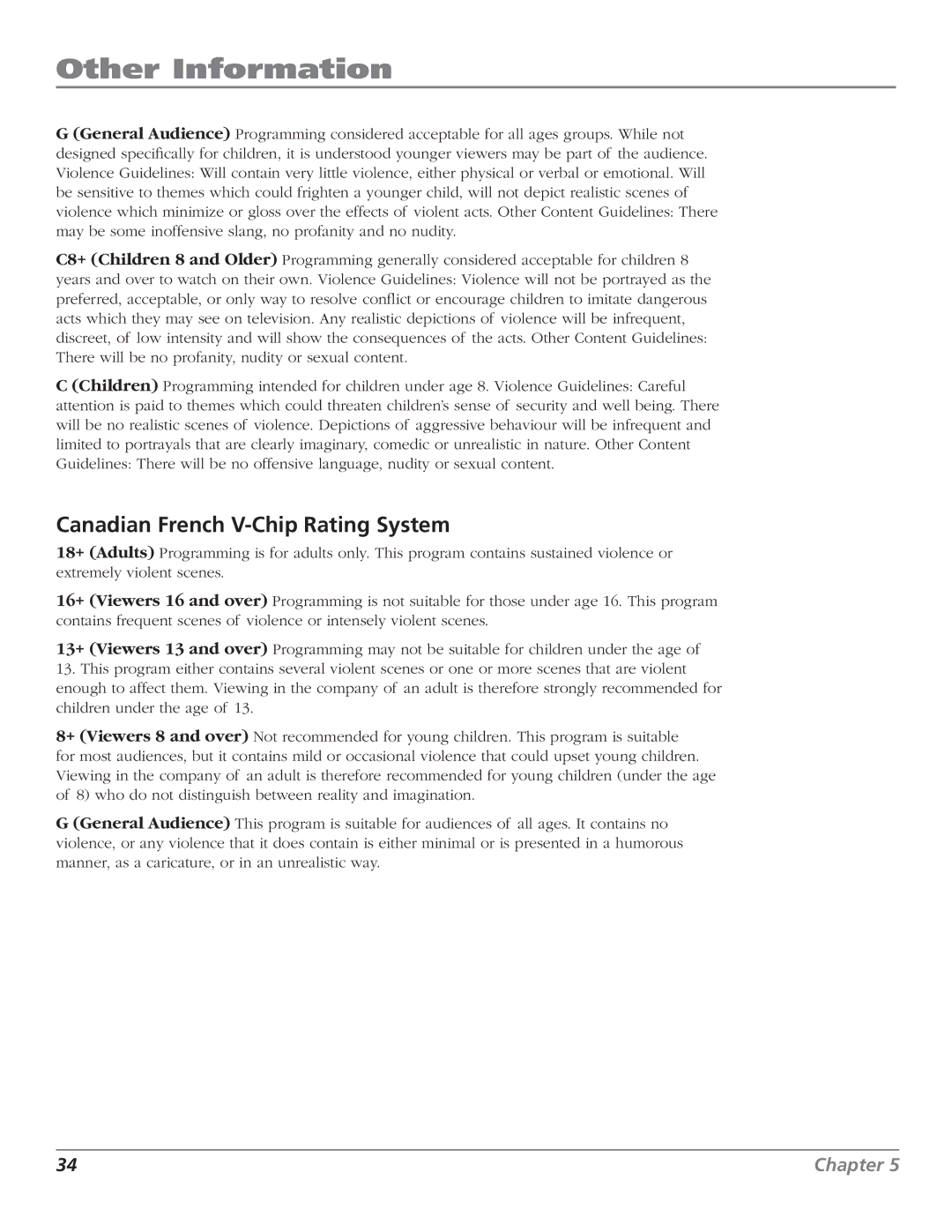 RCA J26L637L manual Canadian French V-Chip Rating System 