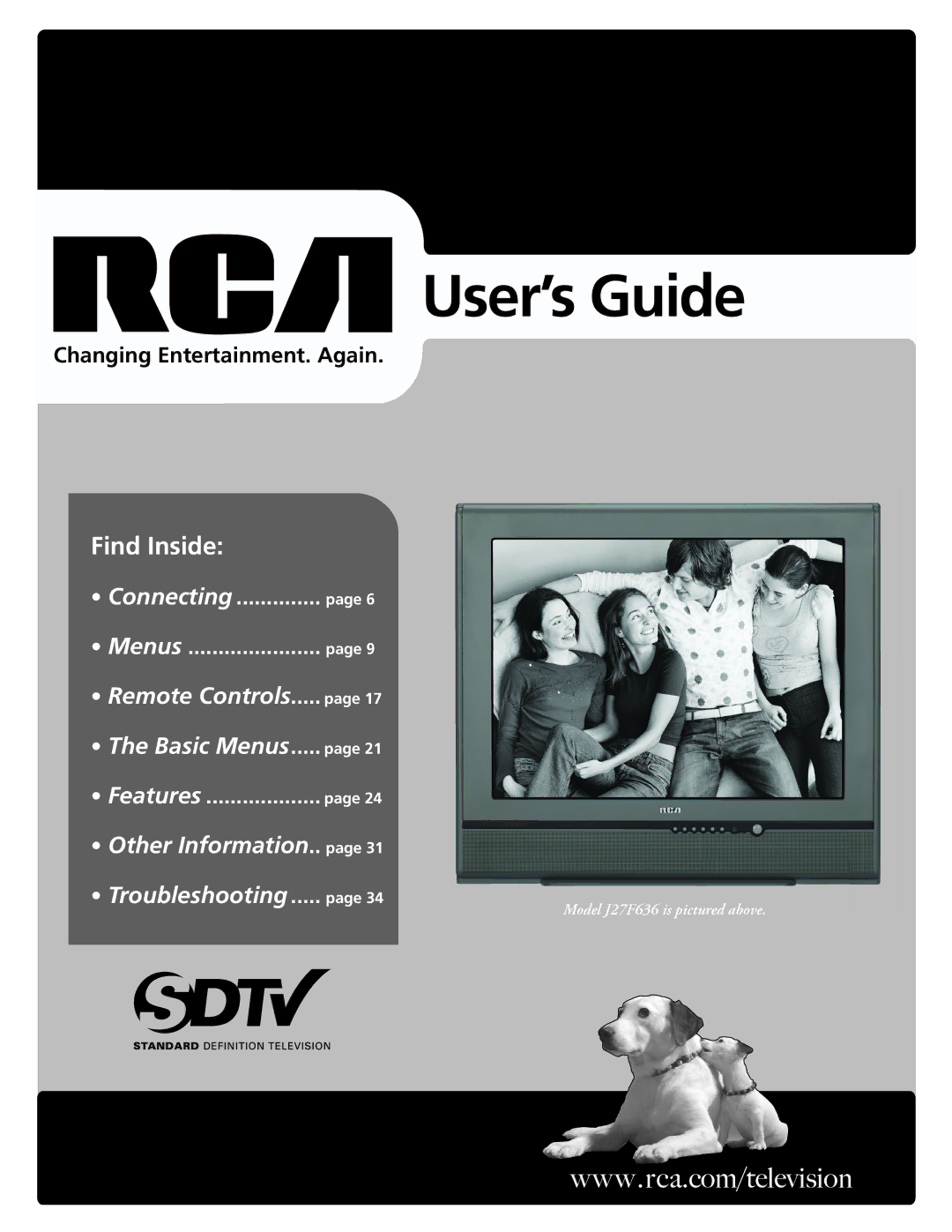 RCA J27F636 manual User’s Guide, Changing Entertainment. Again 