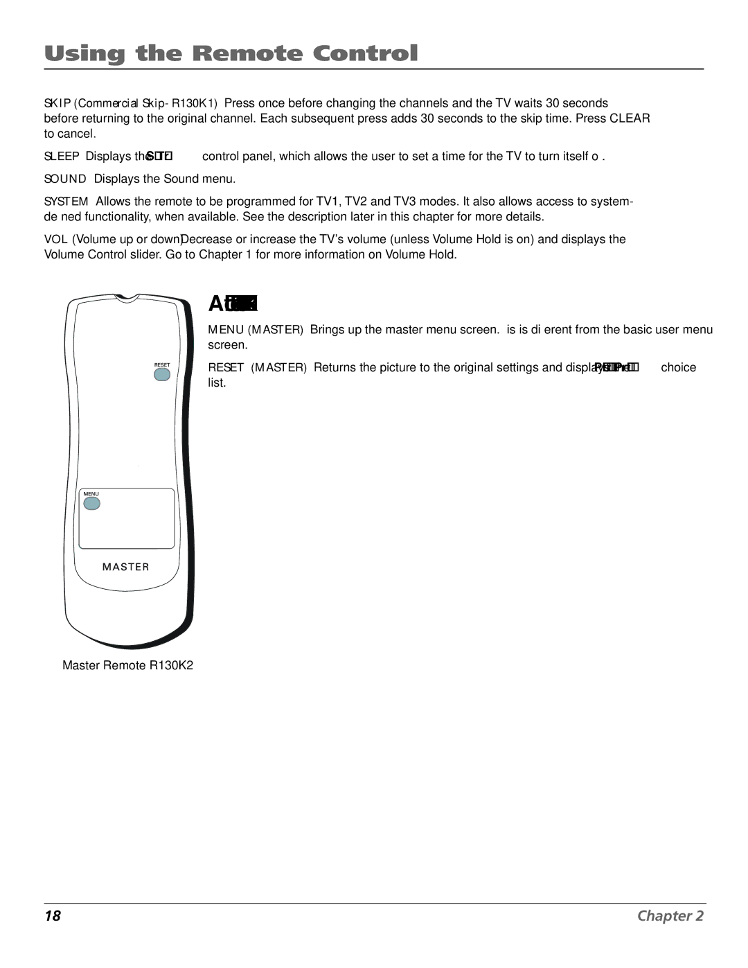 RCA J27F636 manual Using the Remote Control, Additional Remote Buttons R130K2 