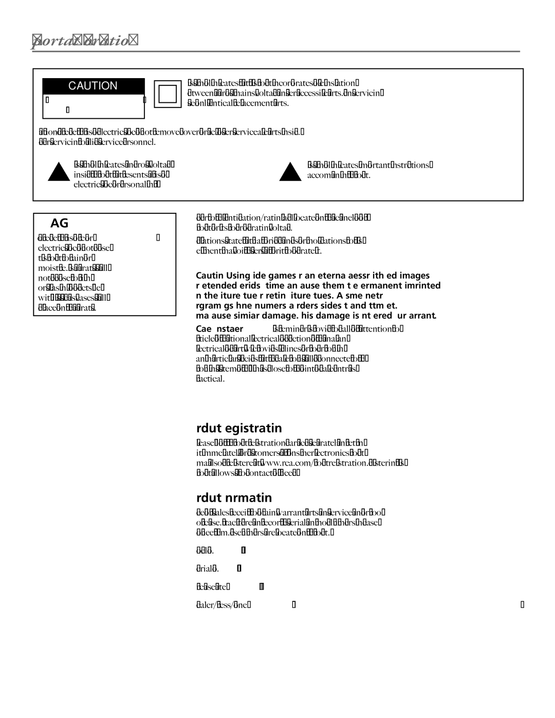 RCA J27F636 manual Important Information, Product Registration Product Information 