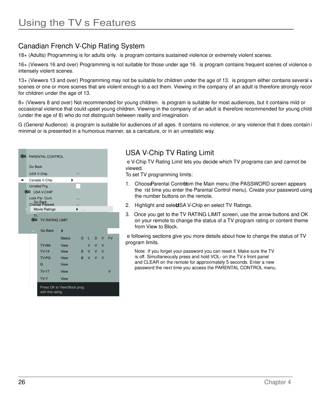 RCA J27F636 manual Canadian French V-Chip Rating System, USA V-Chip TV Rating Limit 