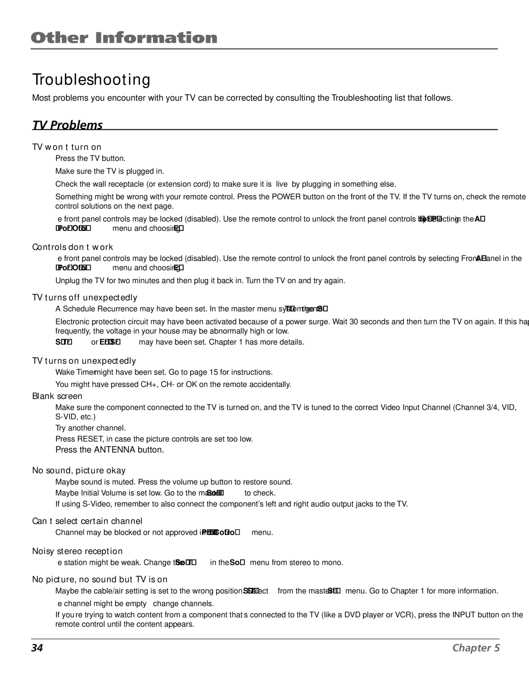 RCA J27F636 manual Troubleshooting, TV Problems 