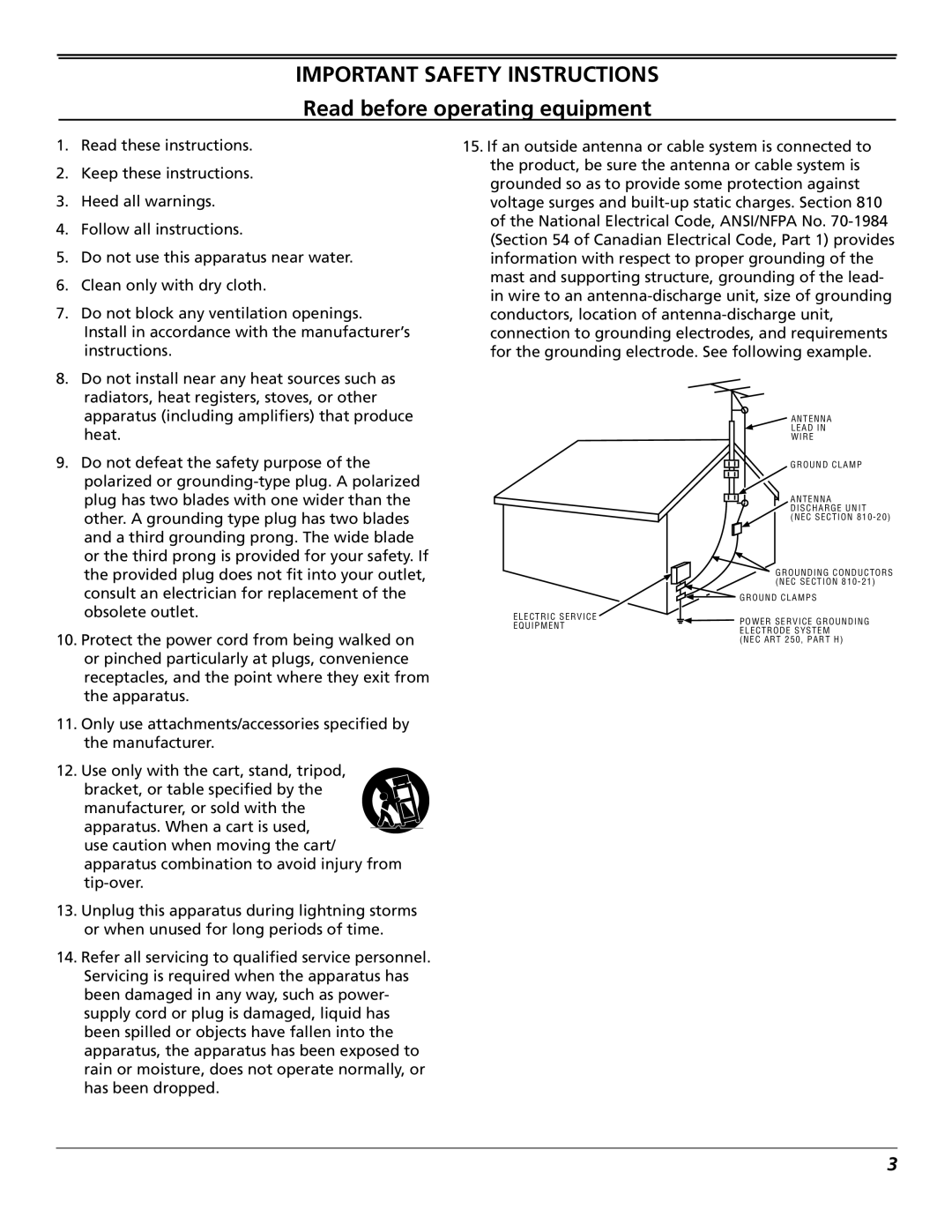 RCA J27F636 manual IMPORTANT SAFETY INSTRUCTIONSTable of Contents, Read before operating equipment 