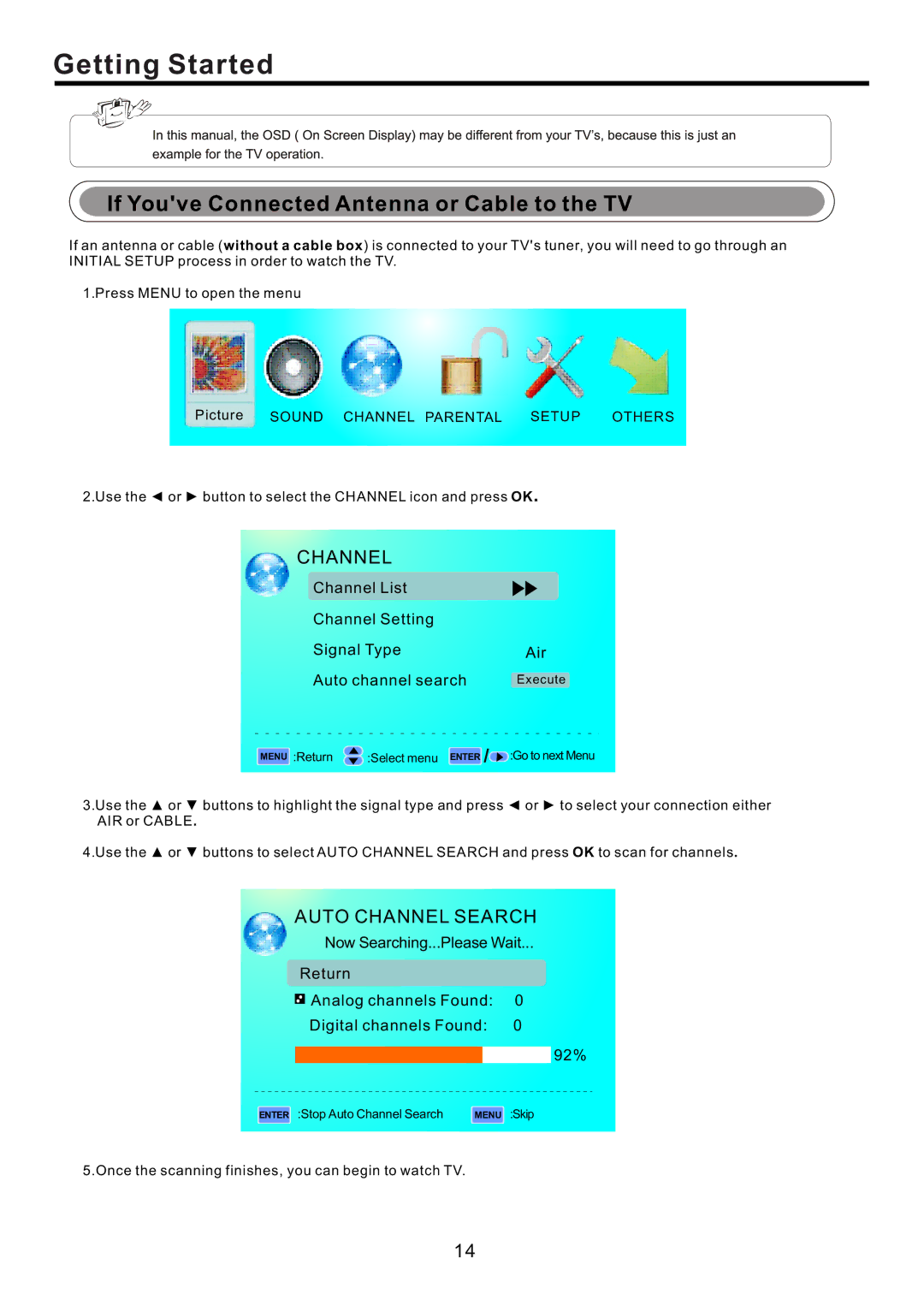 RCA J32BE220 user manual Auto Channel Search 