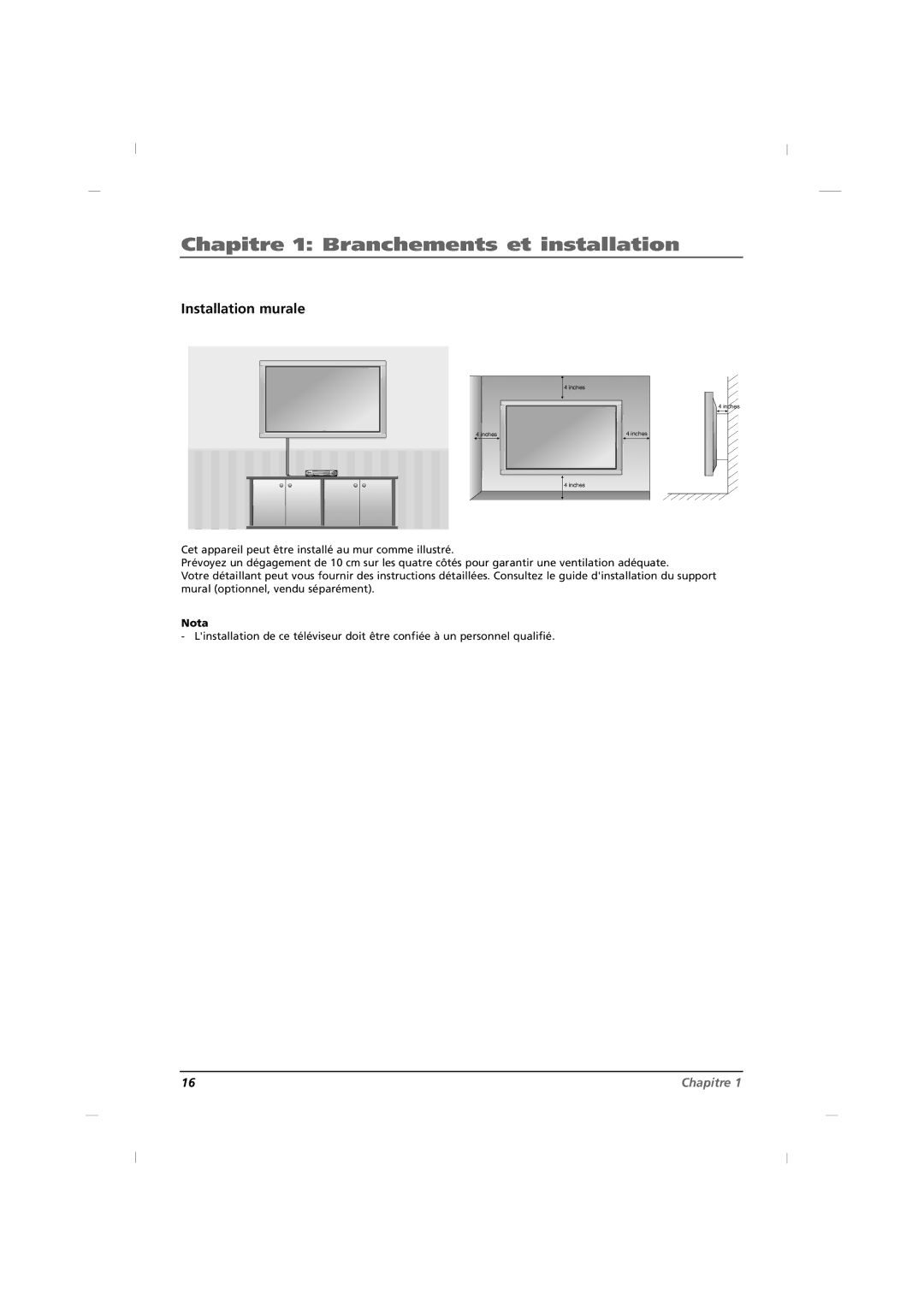 RCA J26HE820, J32HE720, J42HE820 manual Installation murale 