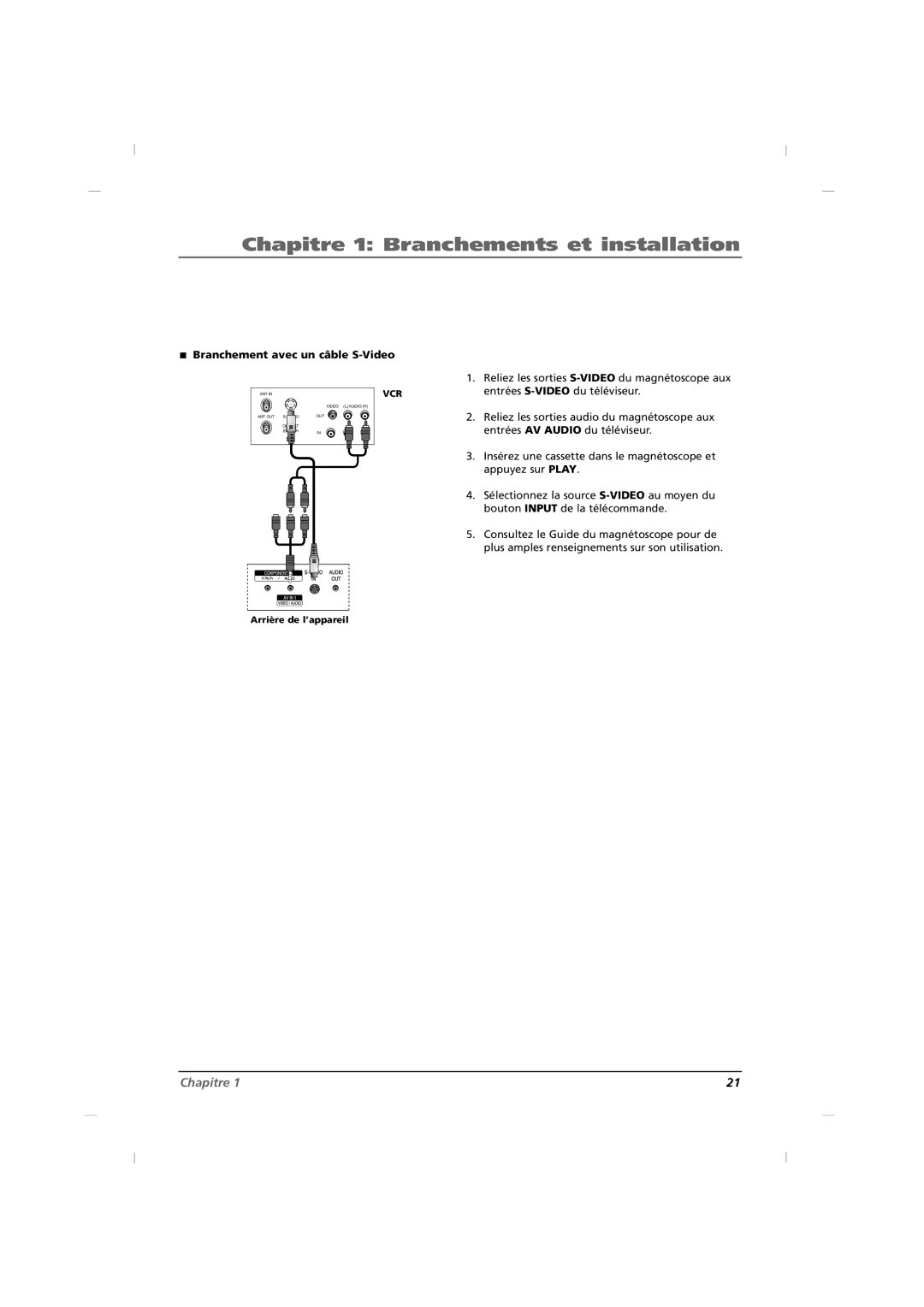 RCA J42HE820, J32HE720, J26HE820 manual Branchement avec un câble S-Video 