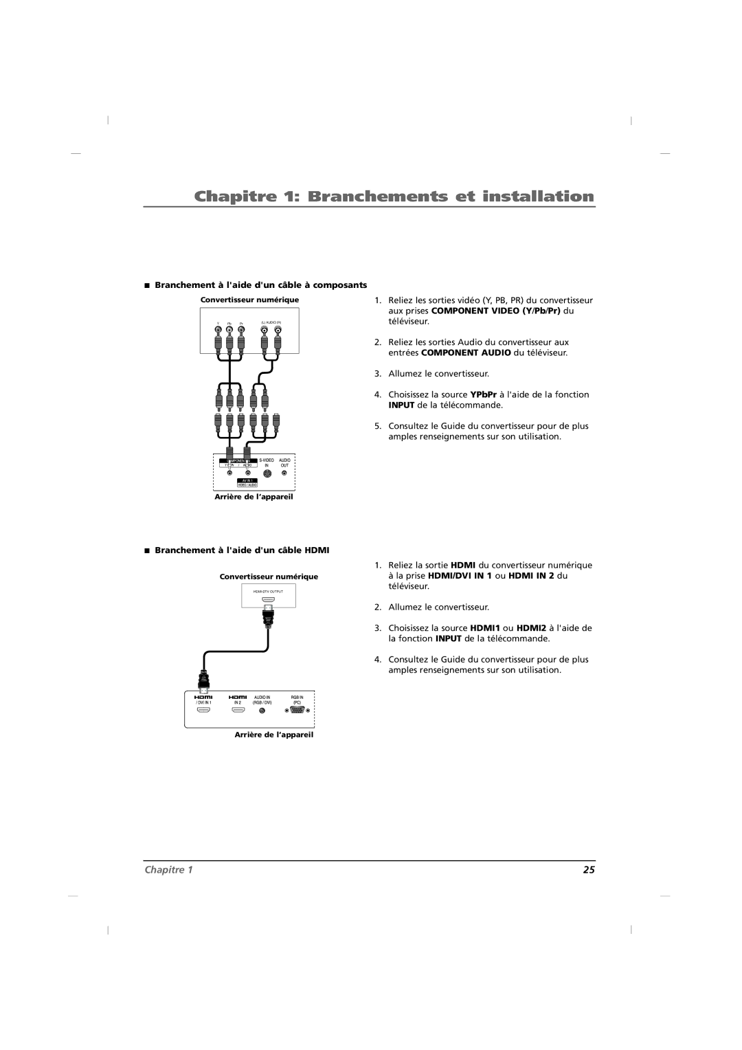 RCA J26HE820, J32HE720, J42HE820 manual Branchement à laide dun câble à composants 