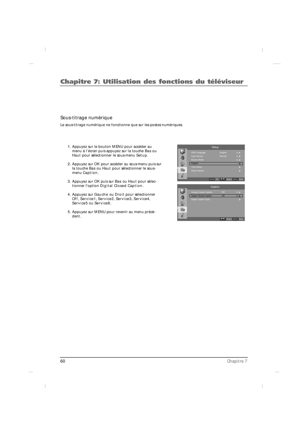 RCA J42HE820, J32HE720, J26HE820 manual Sous-titrage numérique 