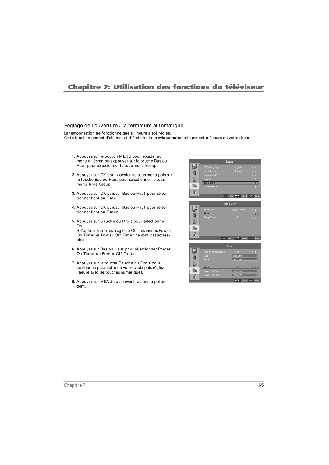 RCA J32HE720, J42HE820, J26HE820 manual Réglage de louverture / la fermeture automatique 