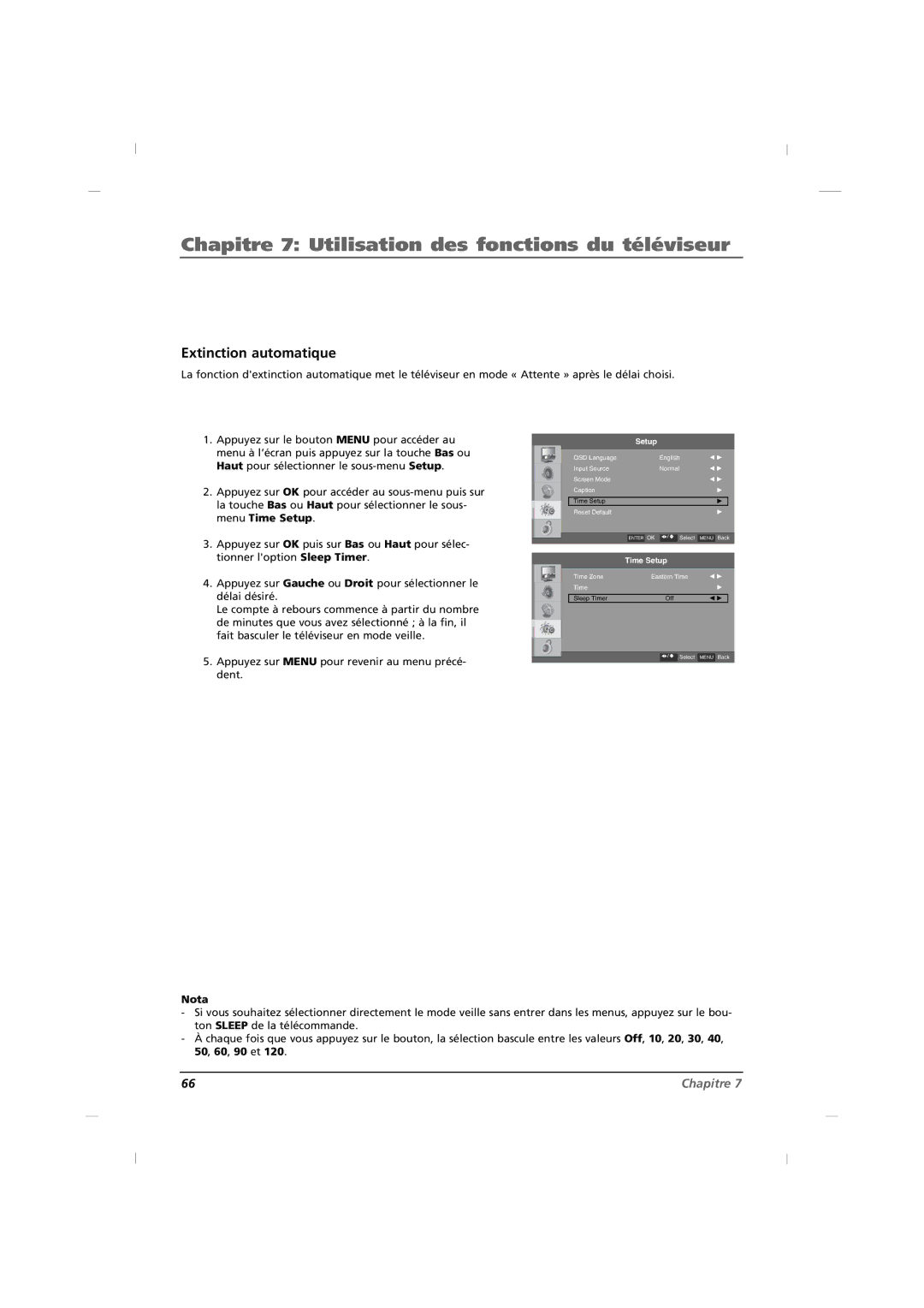 RCA J42HE820, J32HE720, J26HE820 manual Extinction automatique, Nota 