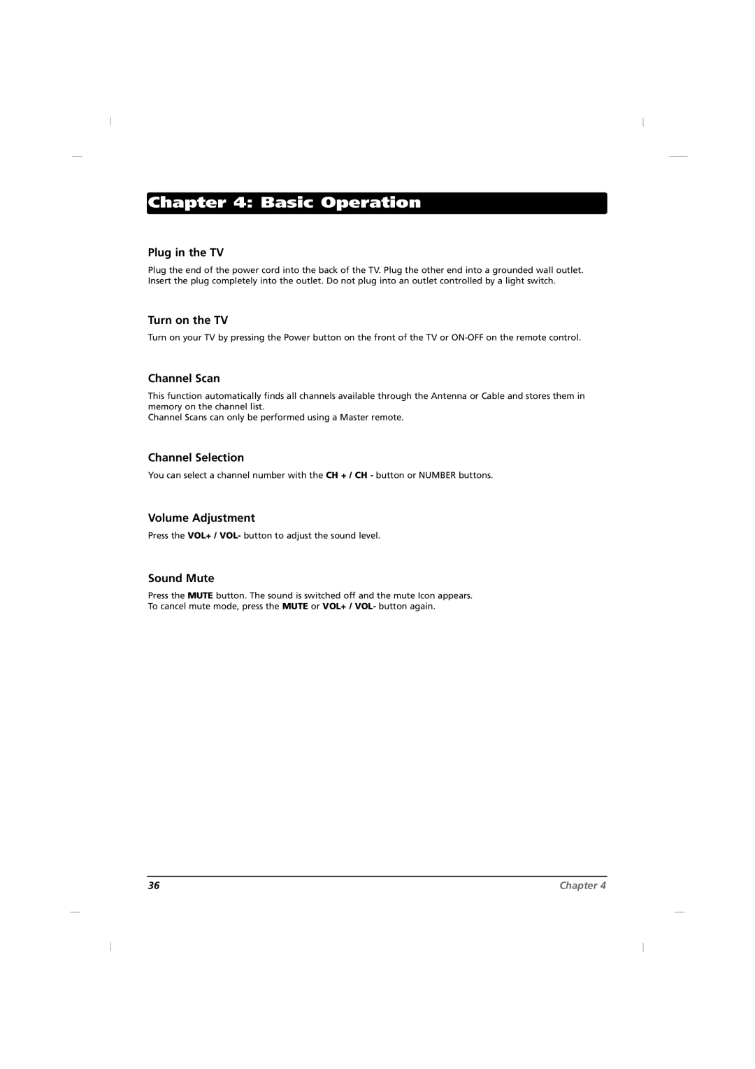 RCA J32HE720, J42HE820, J26HE820 manual Basic Operation 