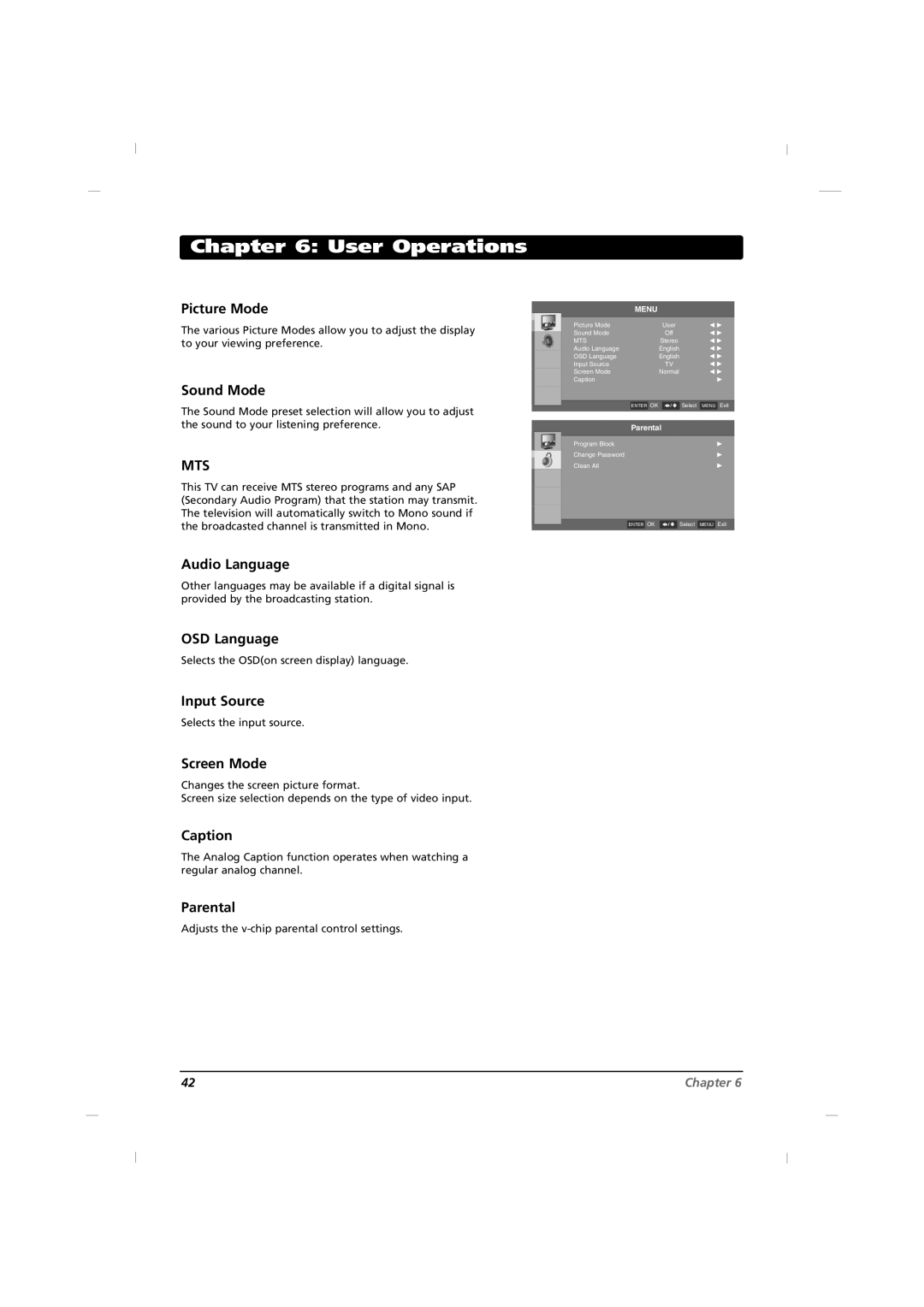 RCA J32HE720, J42HE820, J26HE820 manual User Operations 