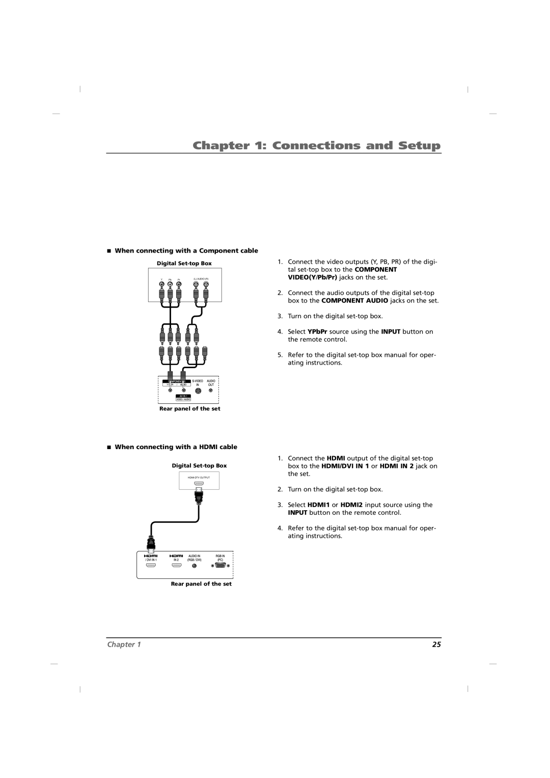 RCA J42HE820, J32HE720, J26HE820 manual Connections and Setup, Chapter 