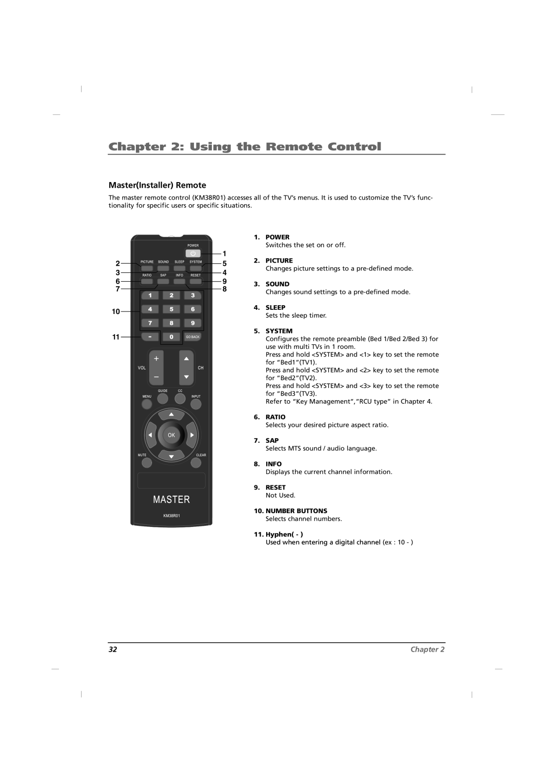 RCA J26HE820, J32HE720, J42HE820 manual MasterInstaller Remote, Using the Remote Control, Chapter 