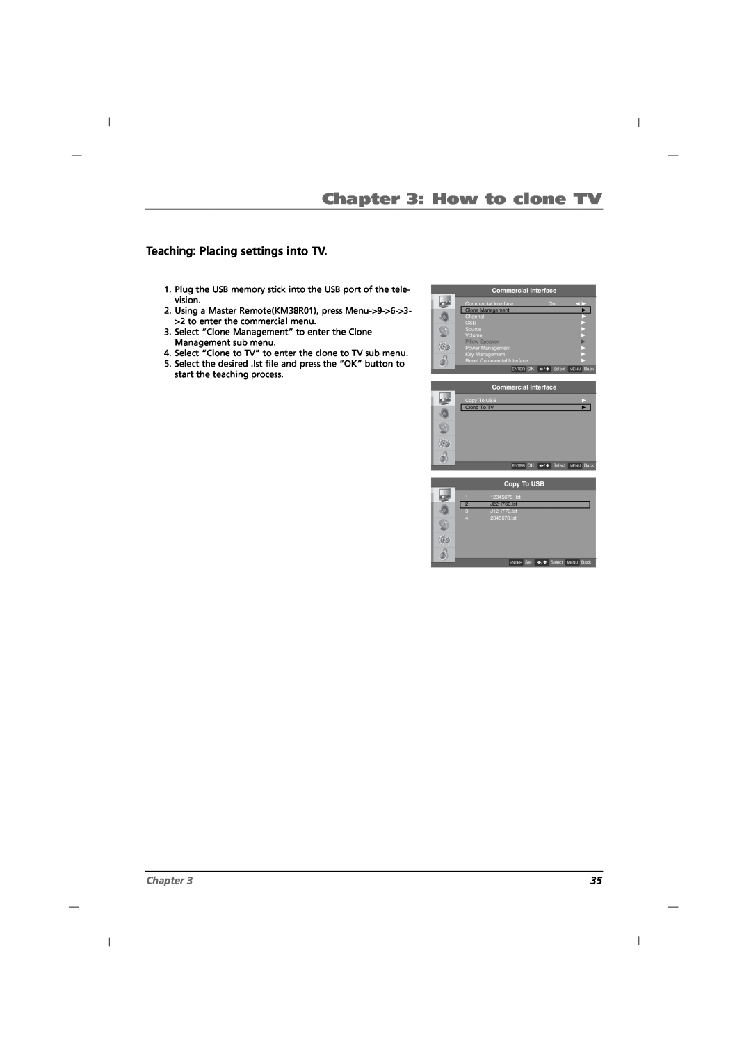 RCA J26HE820, J32HE720, J42HE820 manual How to clone TV, Teaching Placing settings into TV, Chapter 