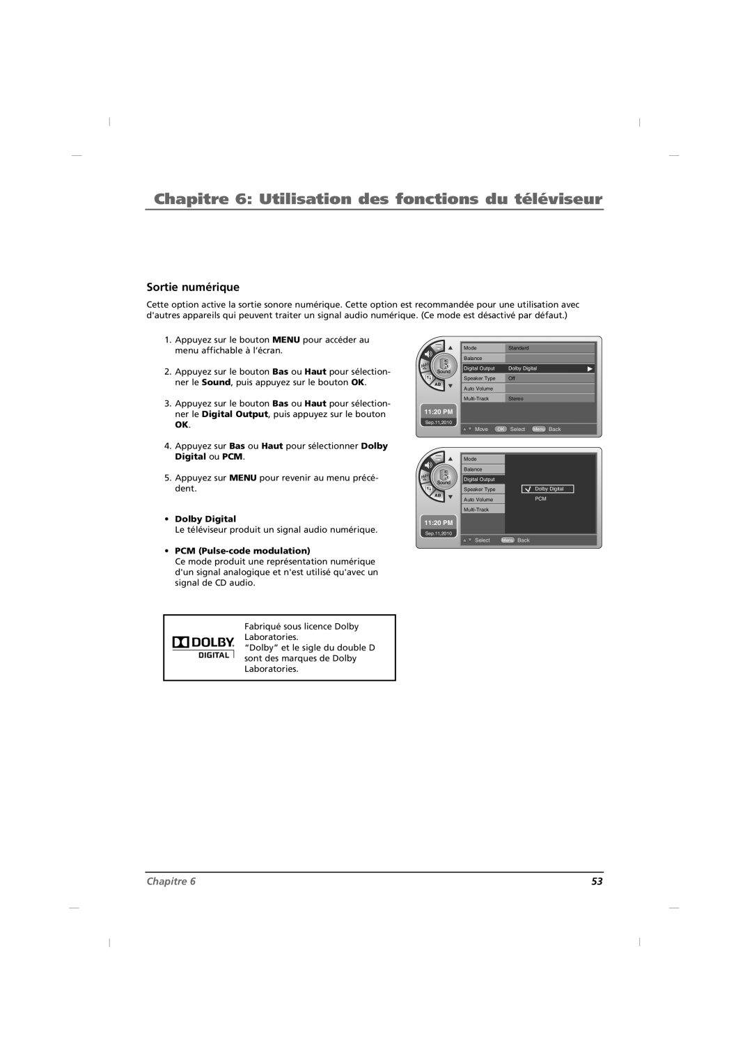 RCA J26HE840, J32HE740, J42HE840 manual Sortie numérique, Le téléviseur produit un signal audio numérique 