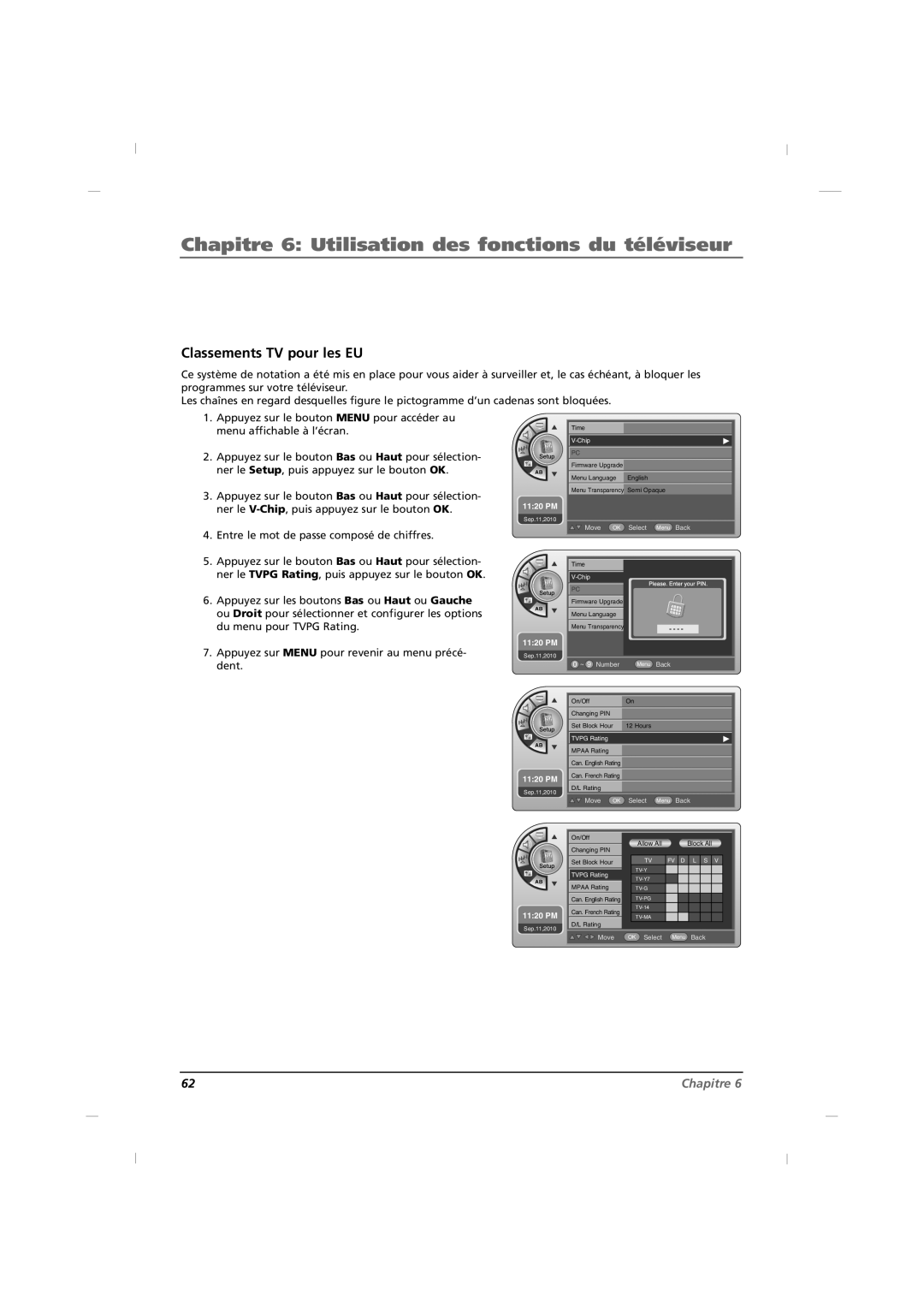 RCA J26HE840, J32HE740, J42HE840 manual Classements TV pour les EU 