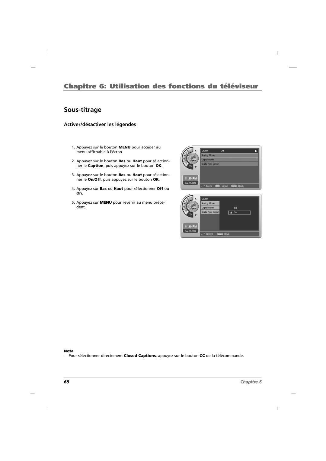 RCA J26HE840, J32HE740, J42HE840 manual Sous-titrage, Activer/désactiver les légendes 