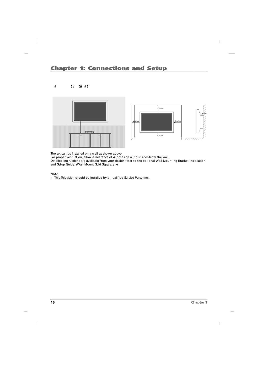 RCA J42HE840, J32HE740, J26HE840 manual Wall mount Installation 