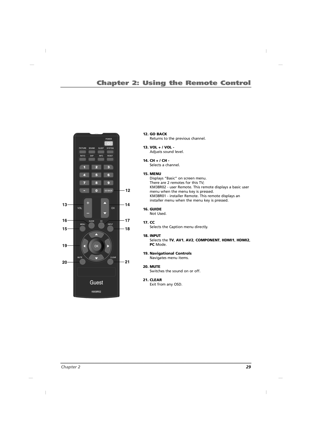 RCA J26HE840, J32HE740, J42HE840 manual Using the Remote Control 