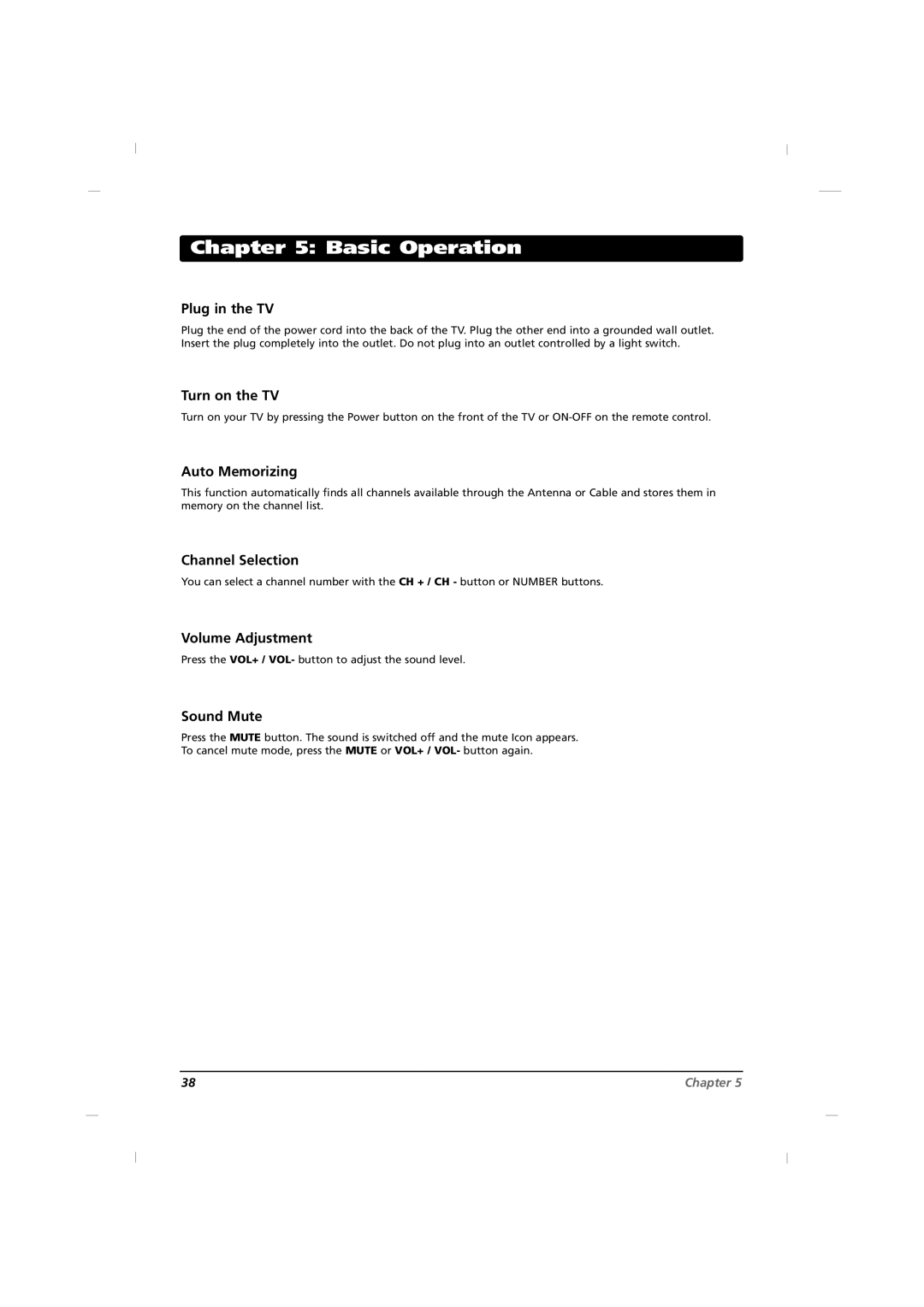 RCA J26HE840, J32HE740, J42HE840 manual Basic Operation 