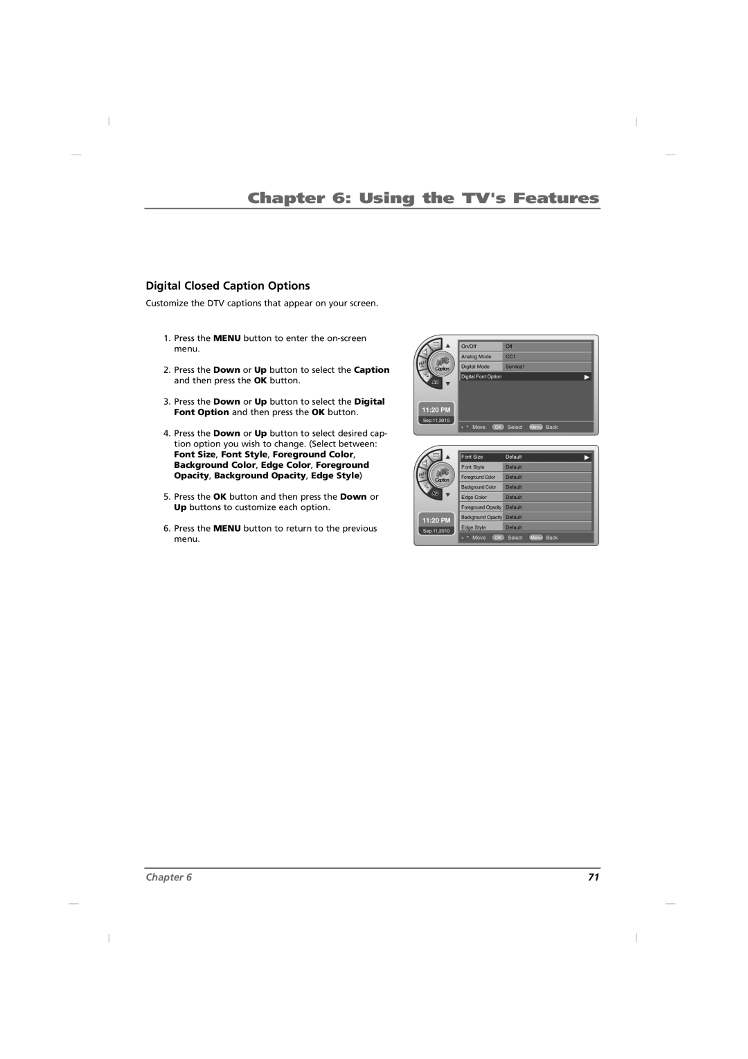 RCA J26HE840, J32HE740, J42HE840 manual Digital Closed Caption Options, Font Size , Font Style , Foreground Color 