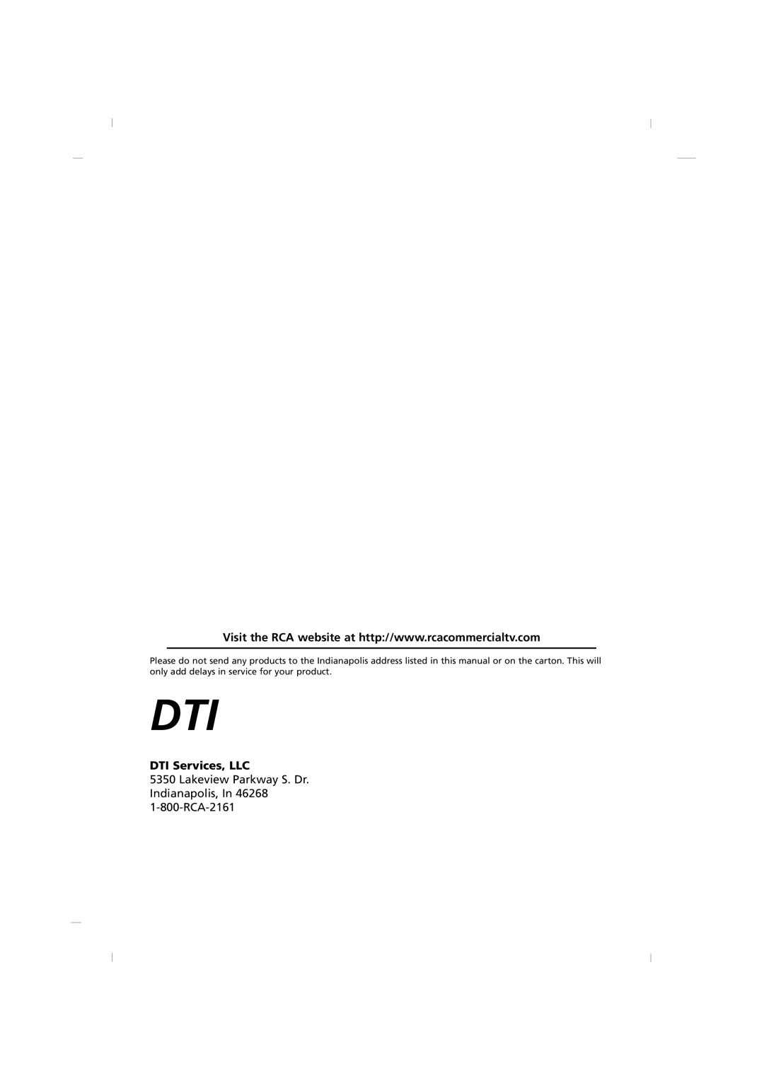 RCA J32HE740, J42HE840, J26HE840 manual Dti, DTI Services, LLC 