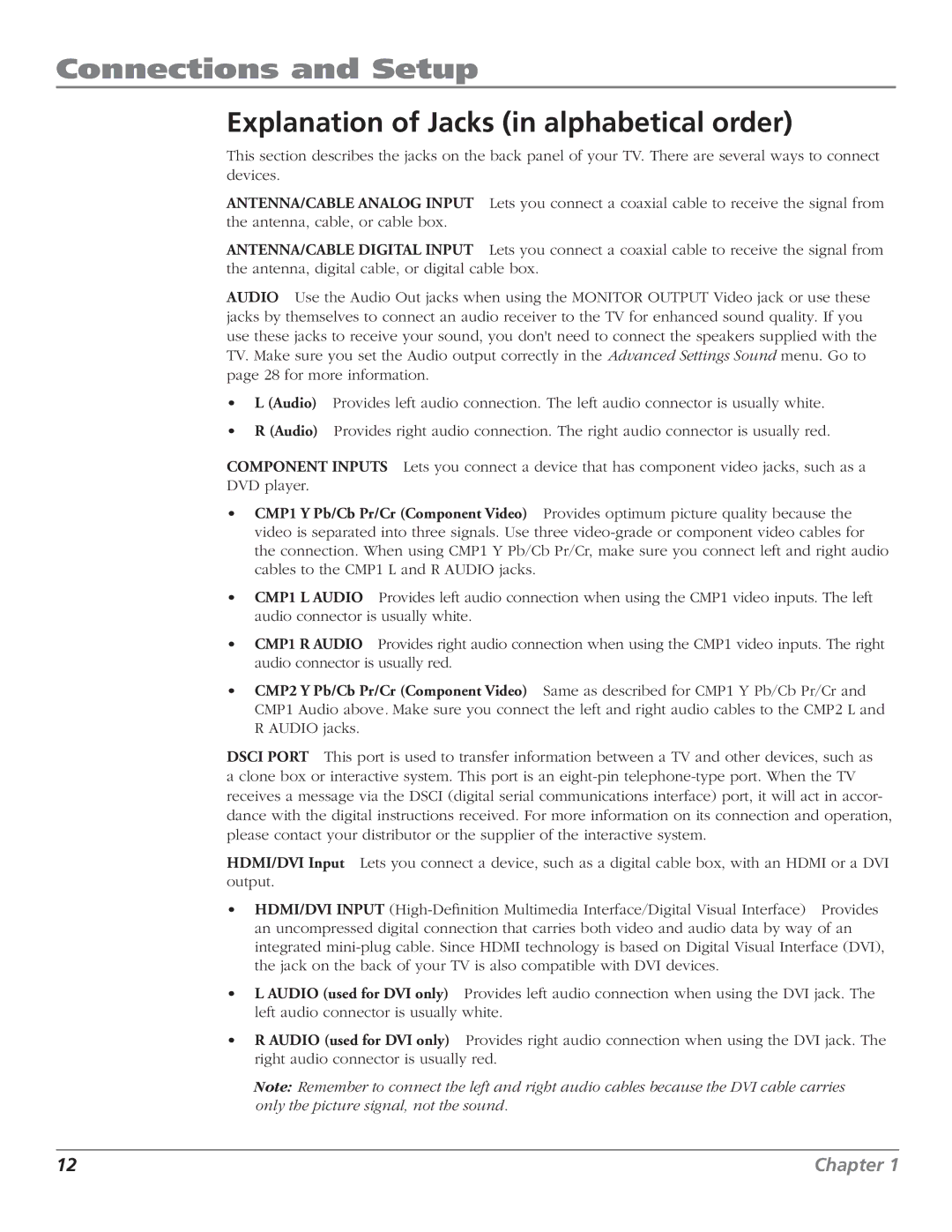 RCA J32L637 manual Explanation of Jacks in alphabetical order 