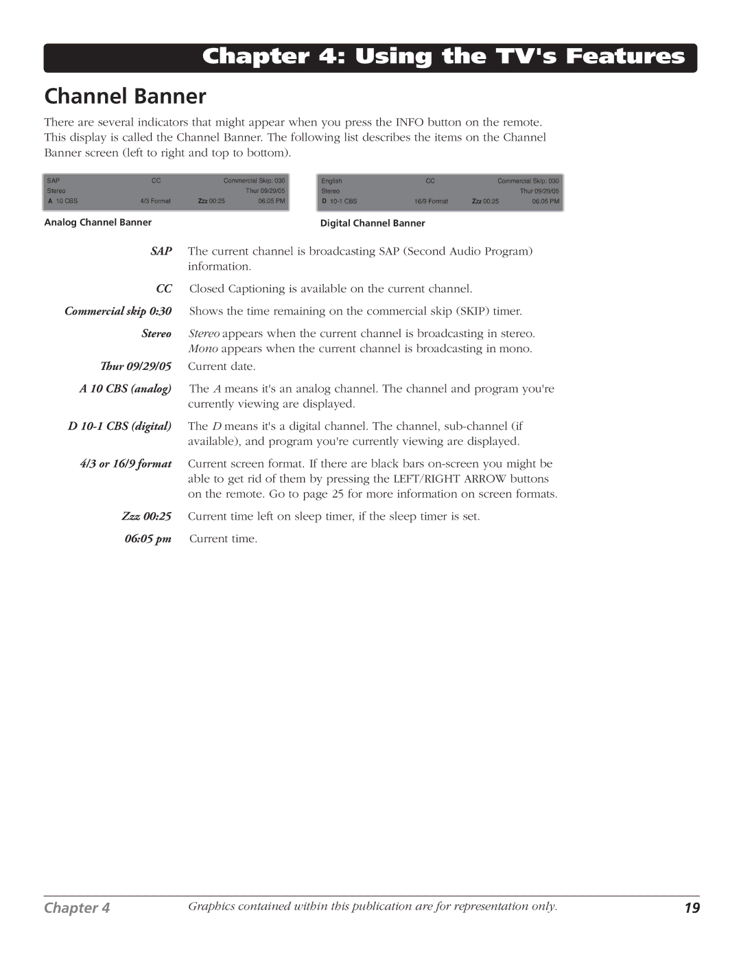 RCA J32L637 manual Using the TVs Features, Channel Banner 