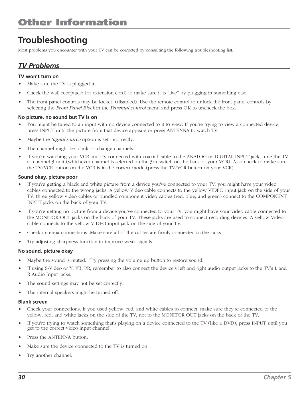 RCA J32L637 manual Troubleshooting, TV Problems 