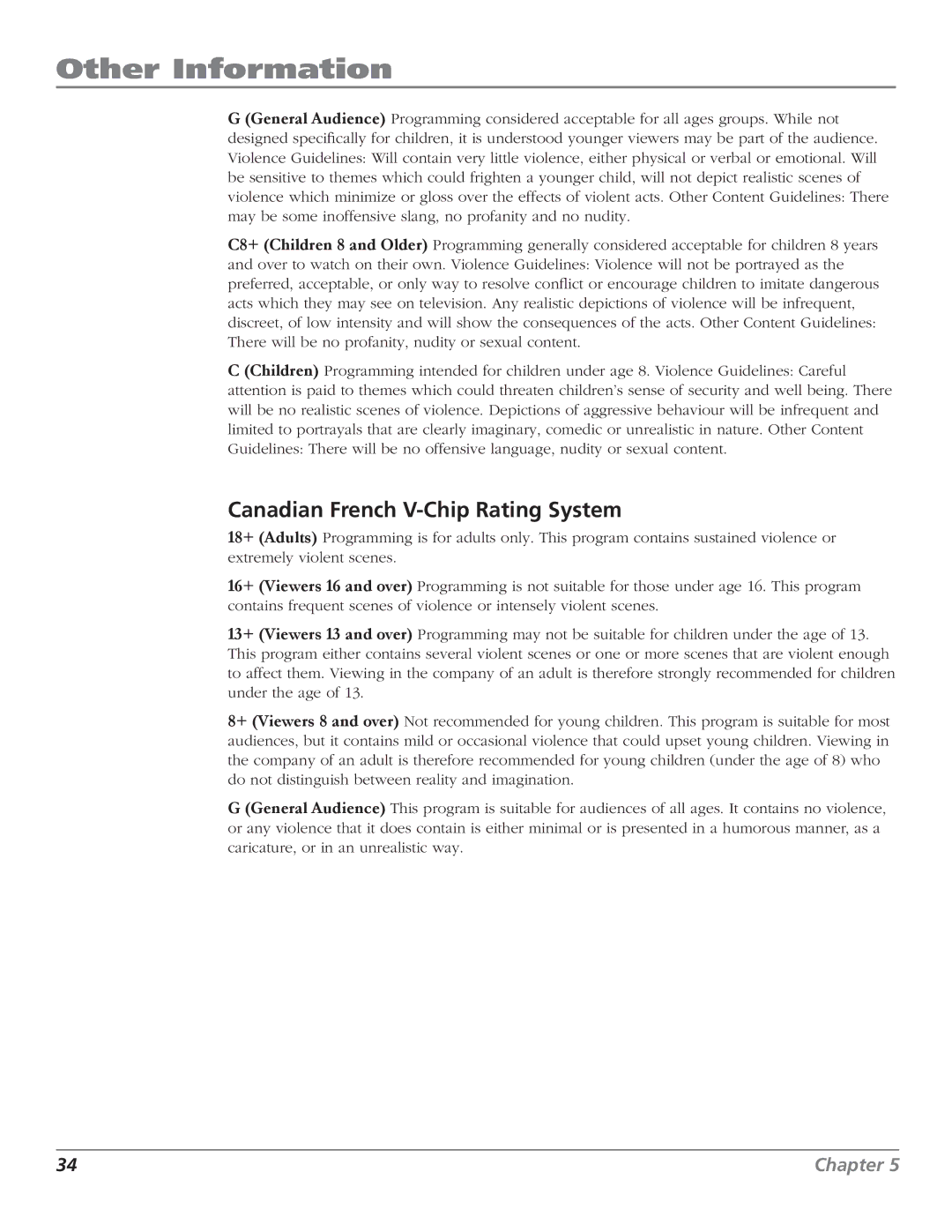 RCA J32L637 manual Canadian French V-Chip Rating System 