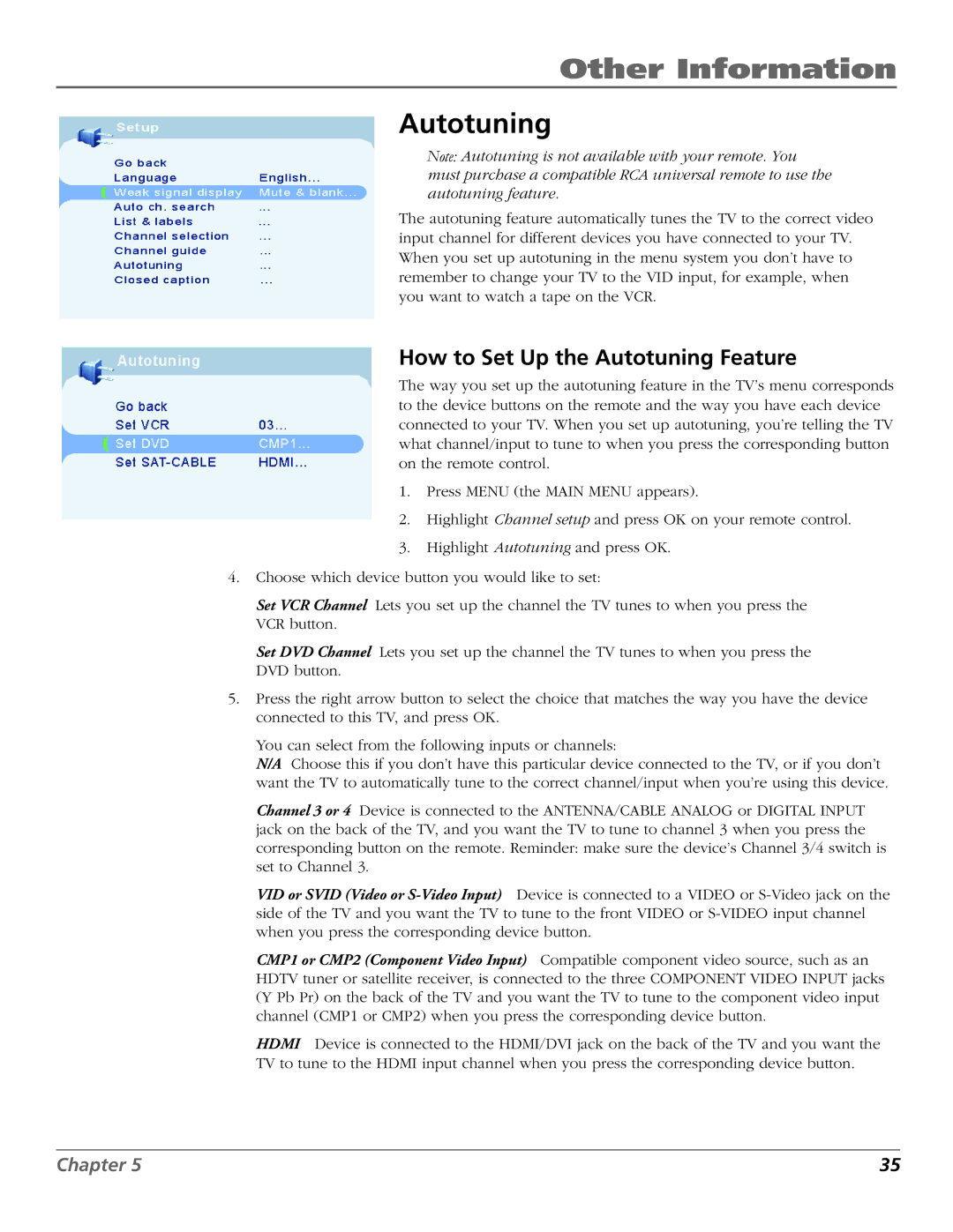 RCA J32L637 manual How to Set Up the Autotuning Feature 