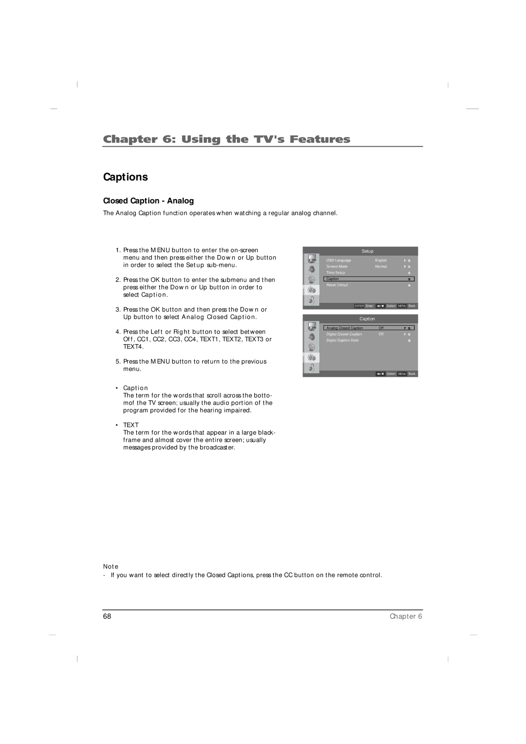 RCA J26C700, J42C750, J32C750 manual Captions, Closed Caption Analog 