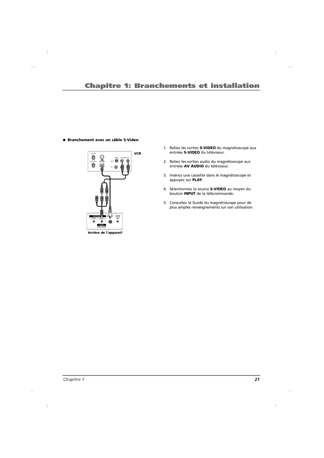 RCA J26CE820, J42CE820, J32CE720 manual Branchement avec un câble S-Video 