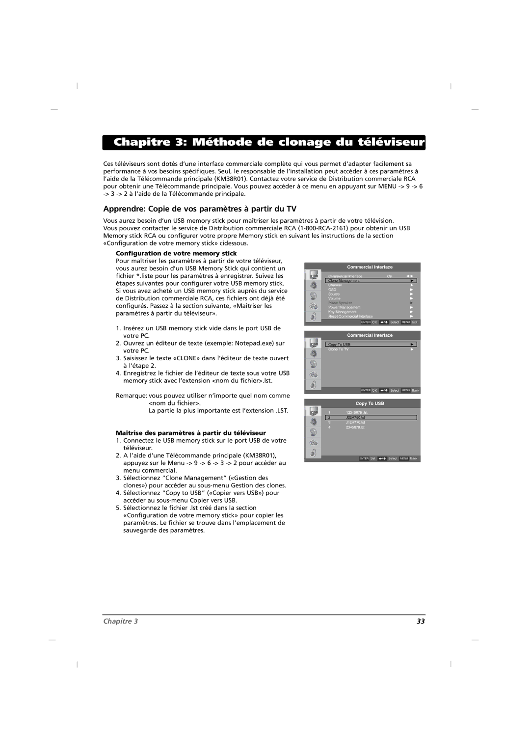 RCA J26CE820, J42CE820 manual Chapitre 3 Méthode de clonage du téléviseur, Apprendre Copie de vos paramètres à partir du TV 