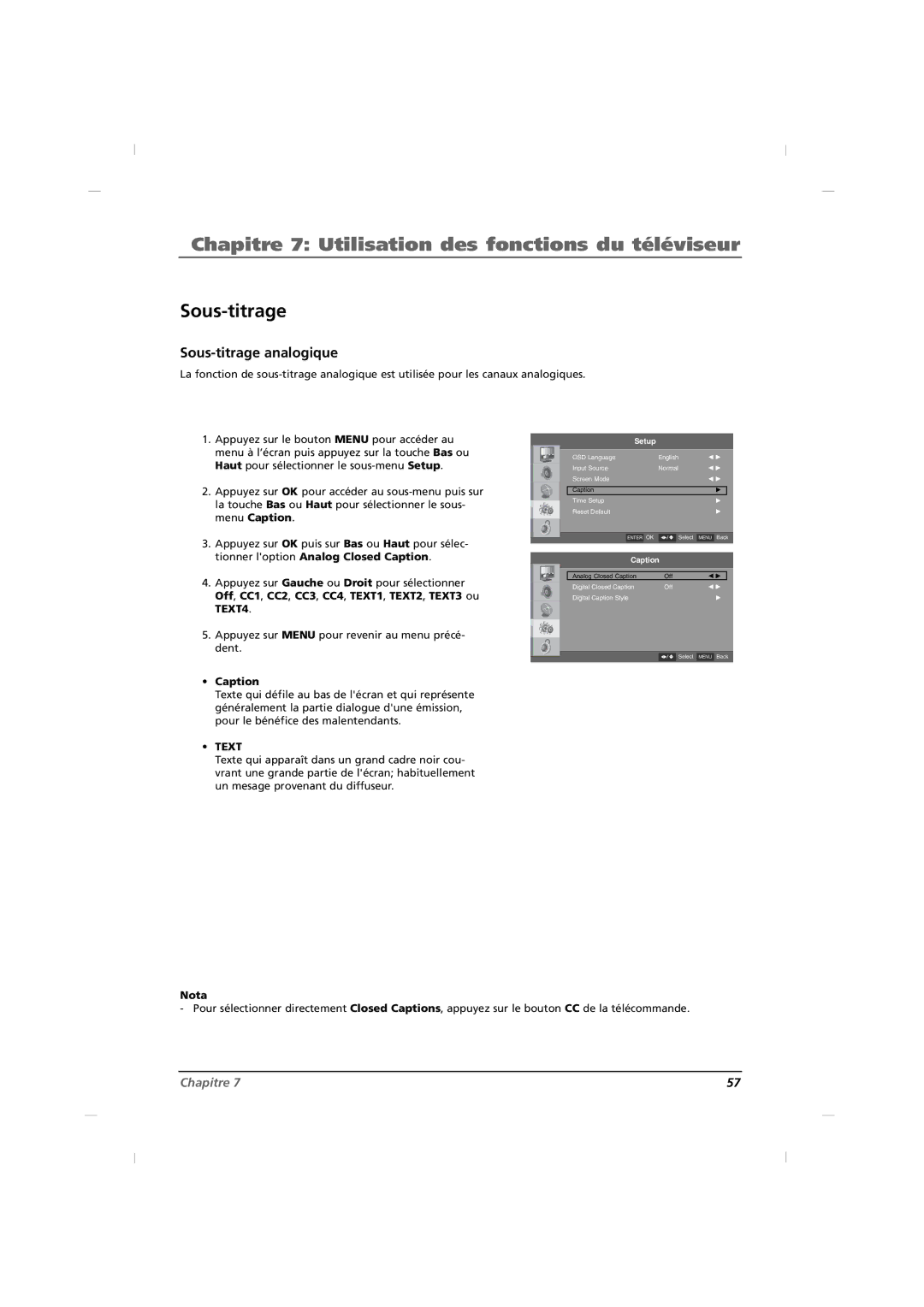 RCA J26CE820, J42CE820, J32CE720 manual Sous-titrage analogique 