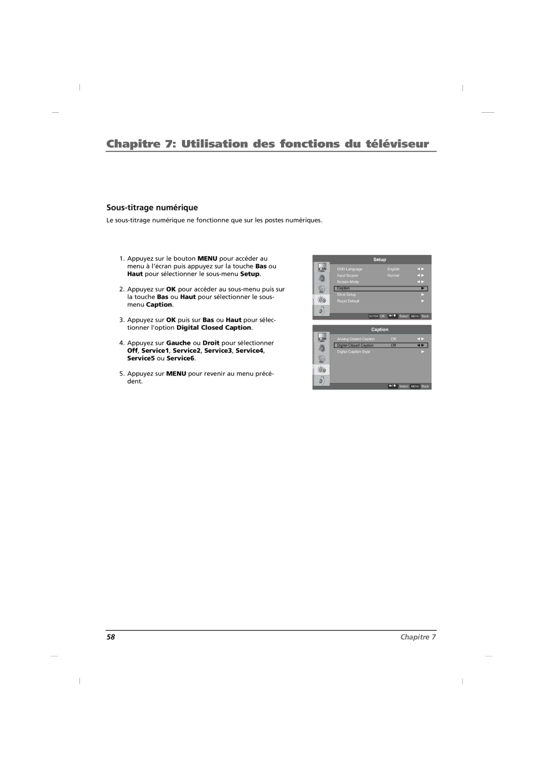 RCA J42CE820, J32CE720, J26CE820 manual Sous-titrage numérique 