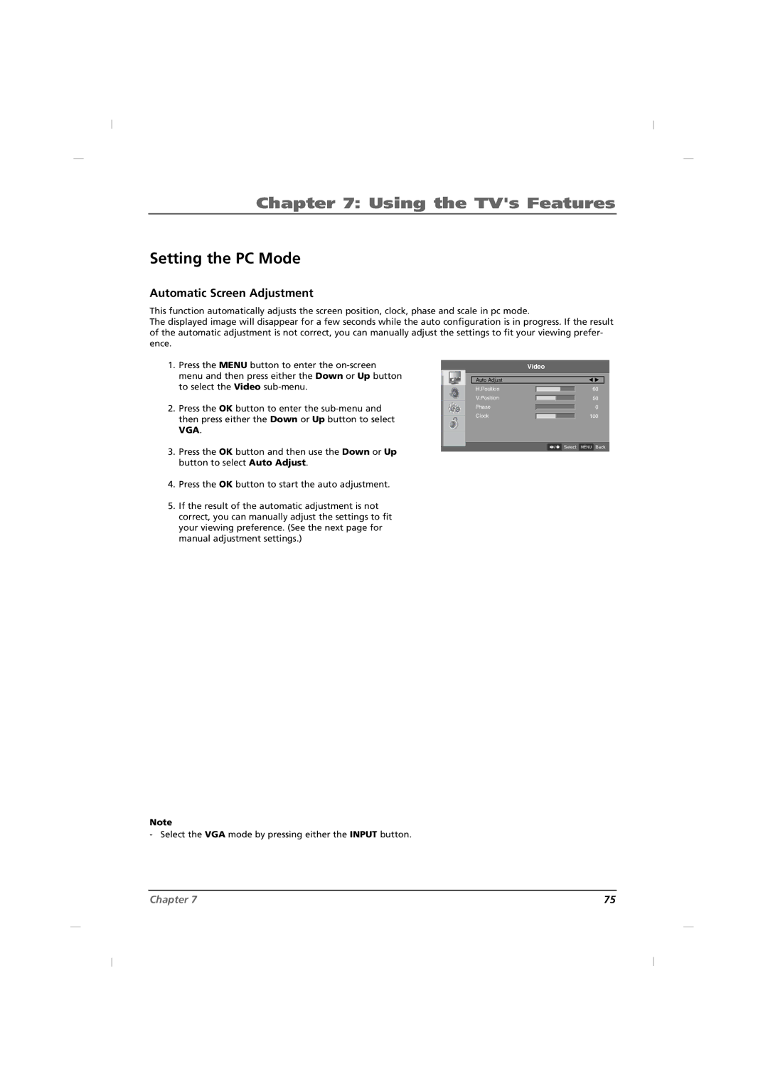 RCA J42CE820, J32CE720, J26CE820 manual Setting the PC Mode, Automatic Screen Adjustment 