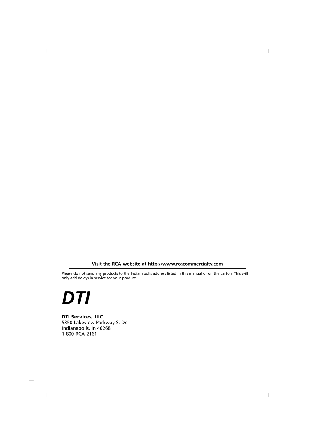 RCA J26CE820, J42CE820, J32CE720 manual Dti, DTI Services, LLC 