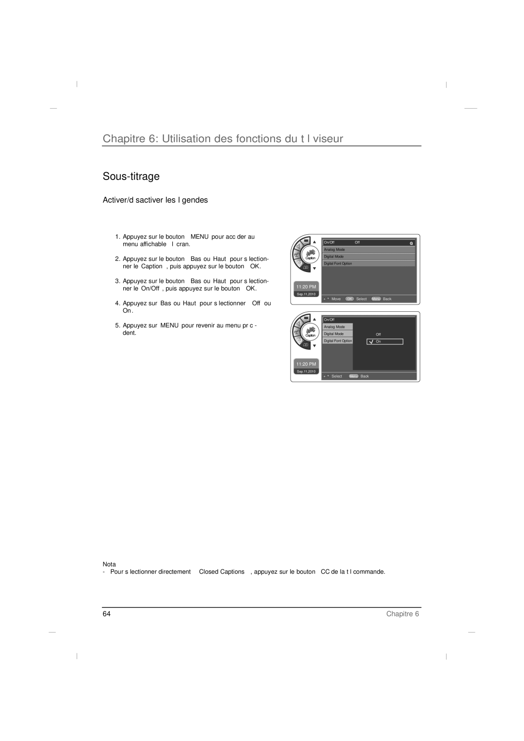 RCA J42LE840 manual Sous-titrage, Activer/désactiver les légendes 